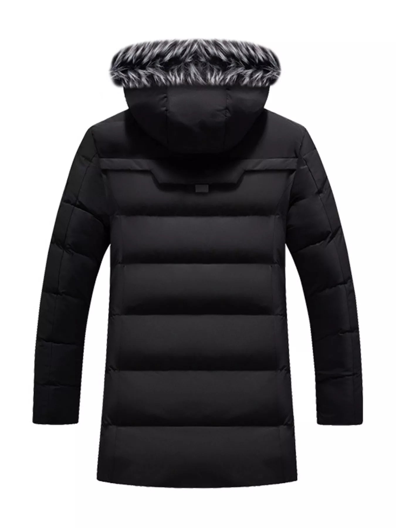 Men's Plus Size Longline Padded Winter Coat with Faux Fur Hood designed for comfort and style at Lookzlike
