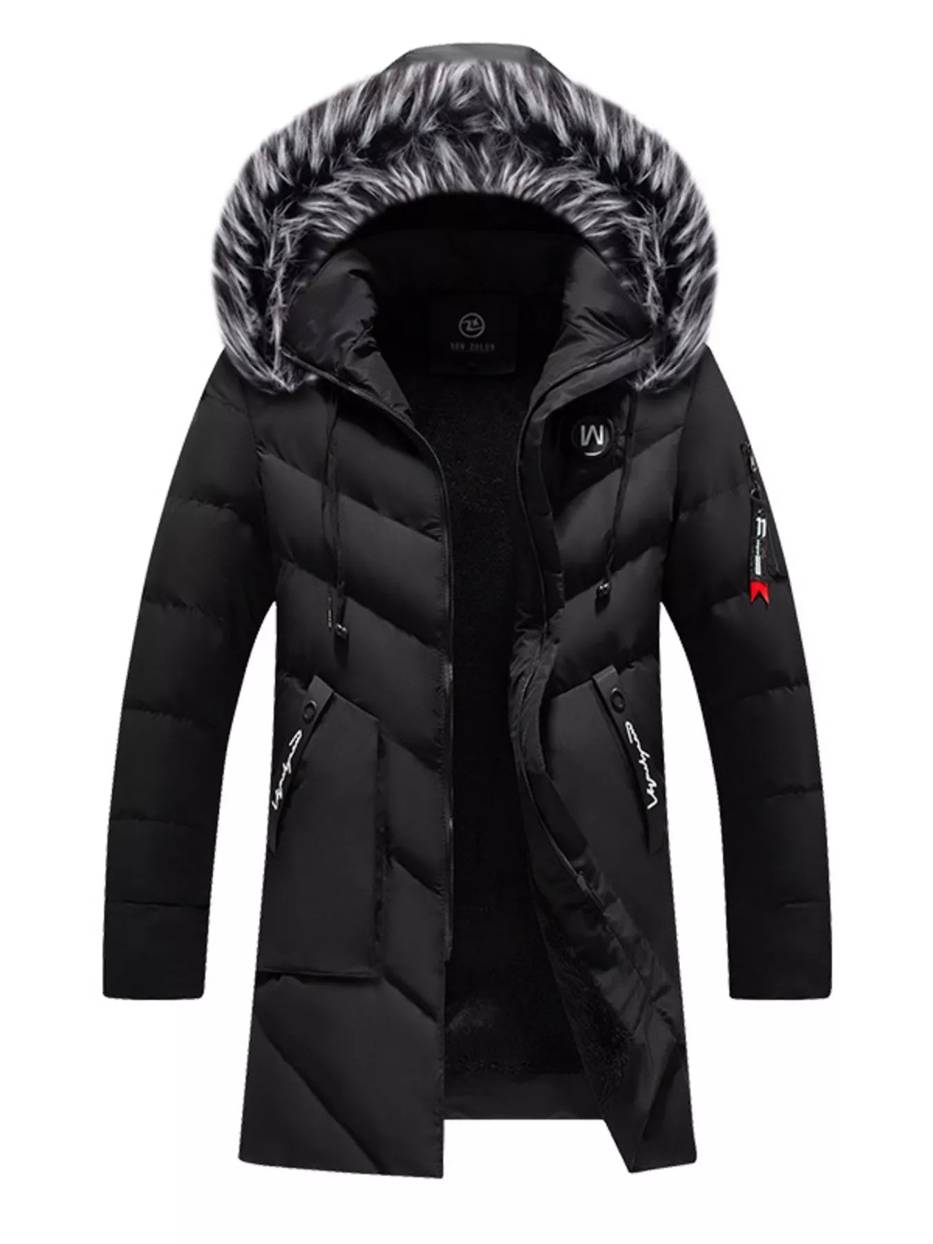 Men's Plus Size Longline Padded Winter Coat with Faux Fur Hood designed for comfort and style at Lookzlike