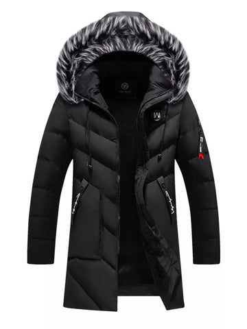 Men's Plus Size Longline Padded Winter Coat with Faux Fur Hood designed for comfort and style at Lookzlike