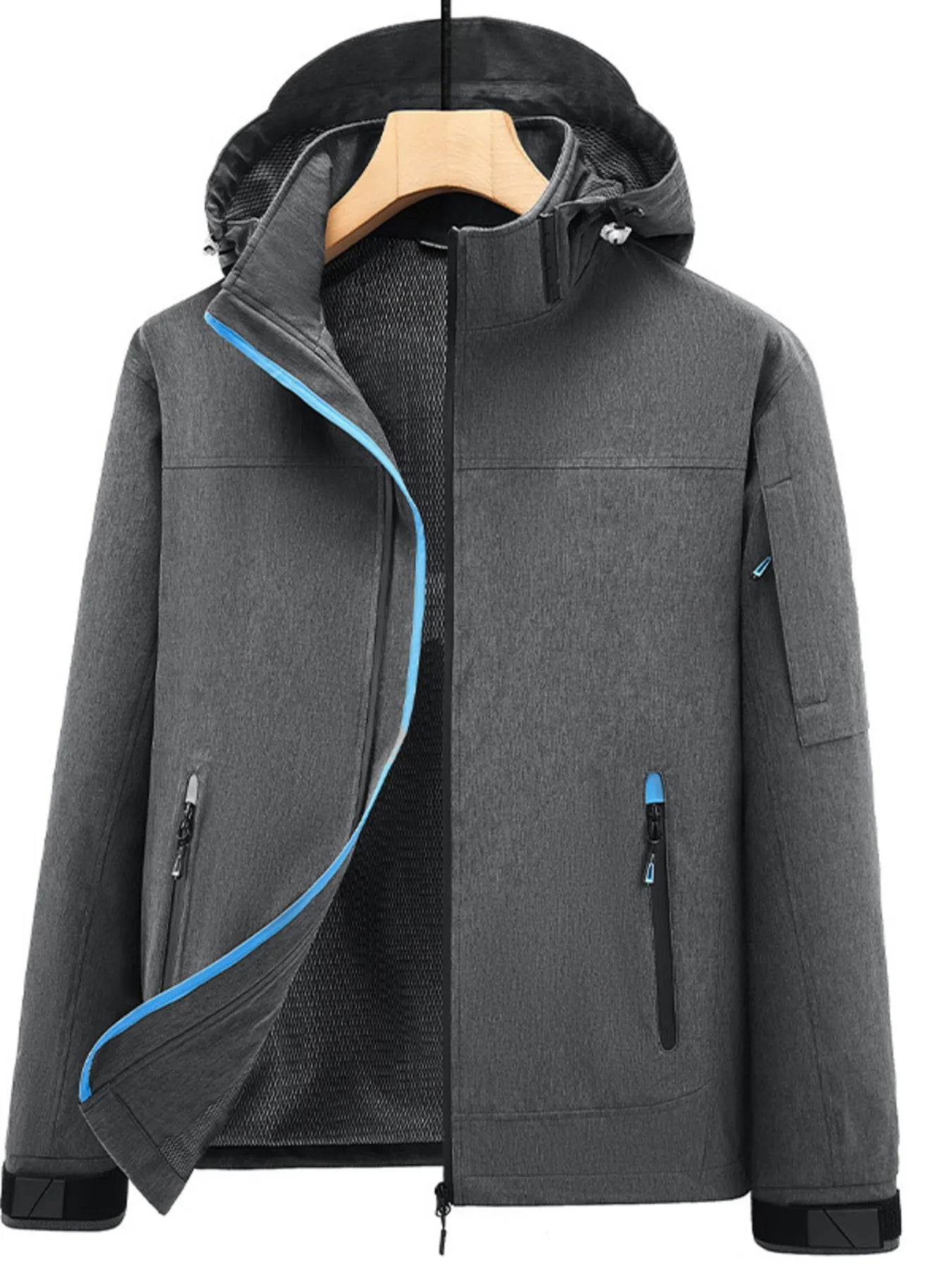 Men's Plus Size Outdoor Zip Up Hooded Jacket designed for comfort and style at Lookzlike