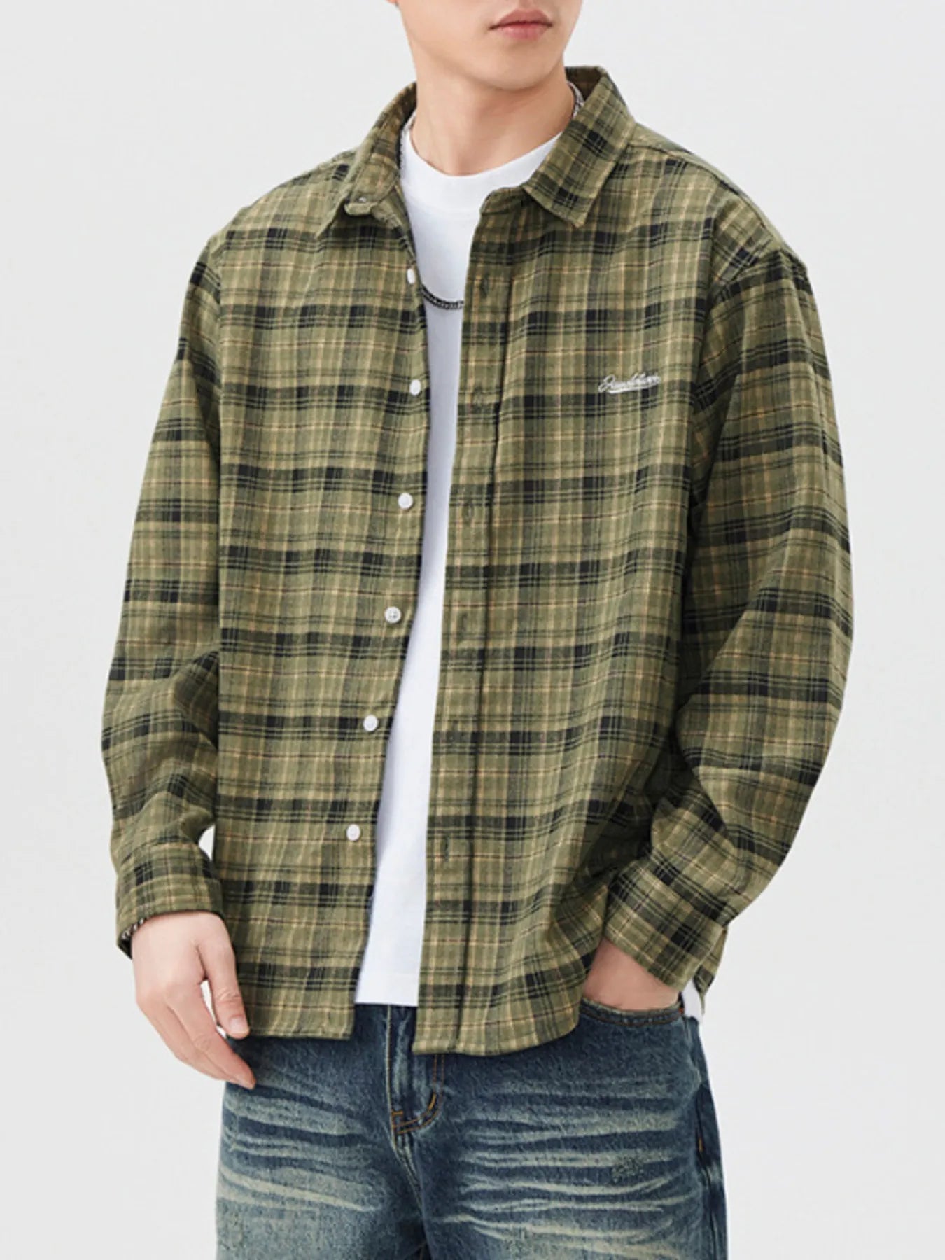 Men's Plus Size Plaid Button Up Long Sleeve Shirt designed for comfort and style at Lookzlike