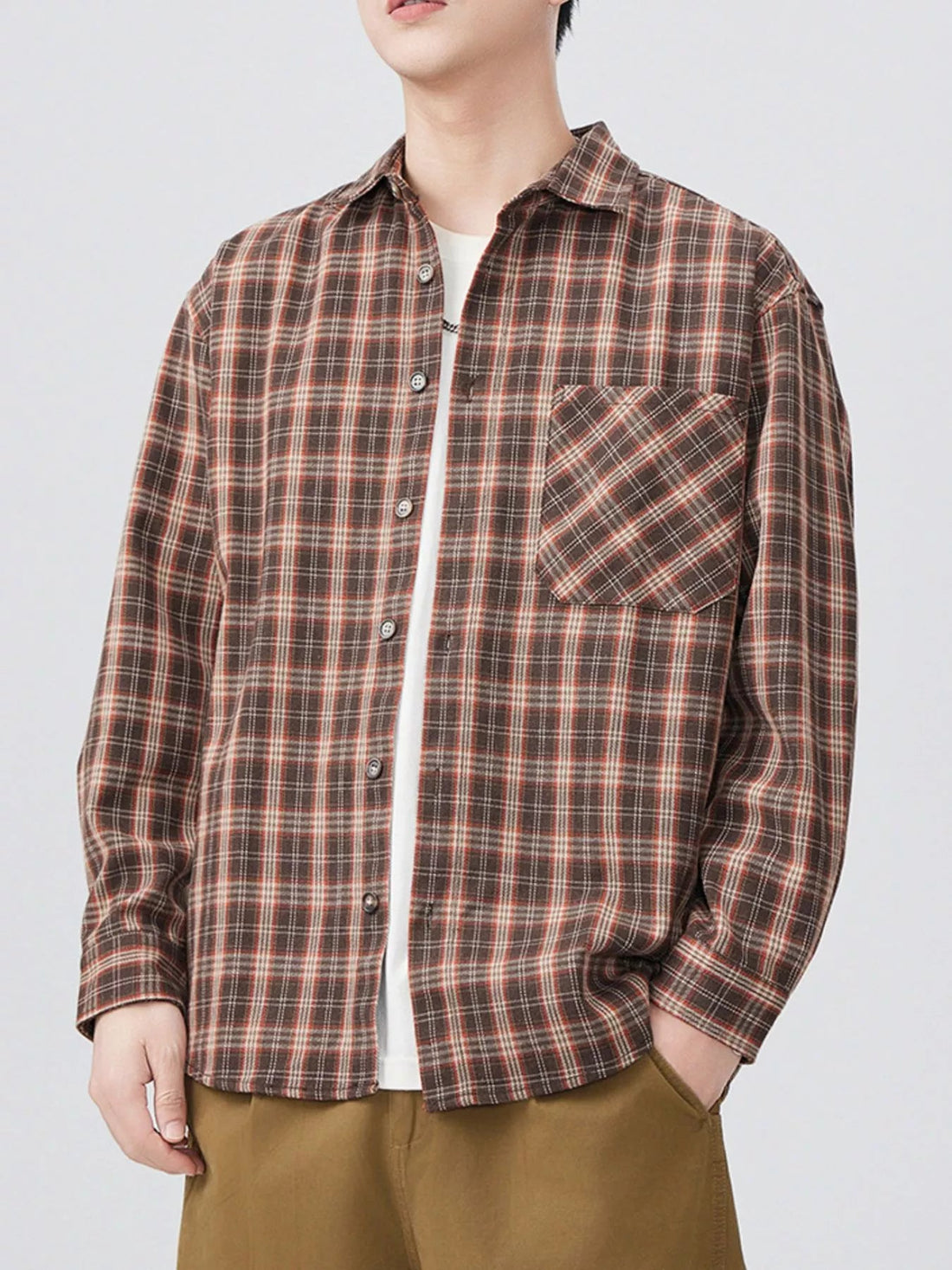 Men's Plus Size Plaid Button Up Long Sleeve Shirt designed for comfort and style at Lookzlike