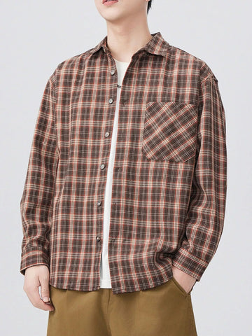 Men's Plus Size Plaid Button Up Long Sleeve Shirt designed for comfort and style at Lookzlike