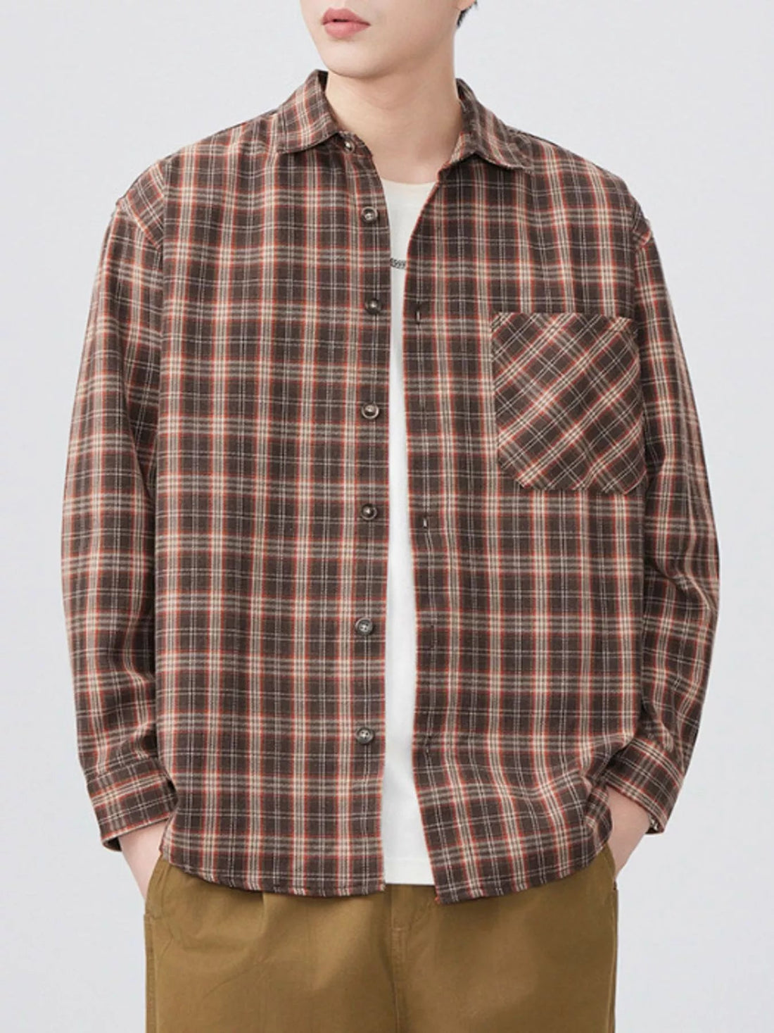 Men's Plus Size Plaid Button Up Long Sleeve Shirt designed for comfort and style at Lookzlike