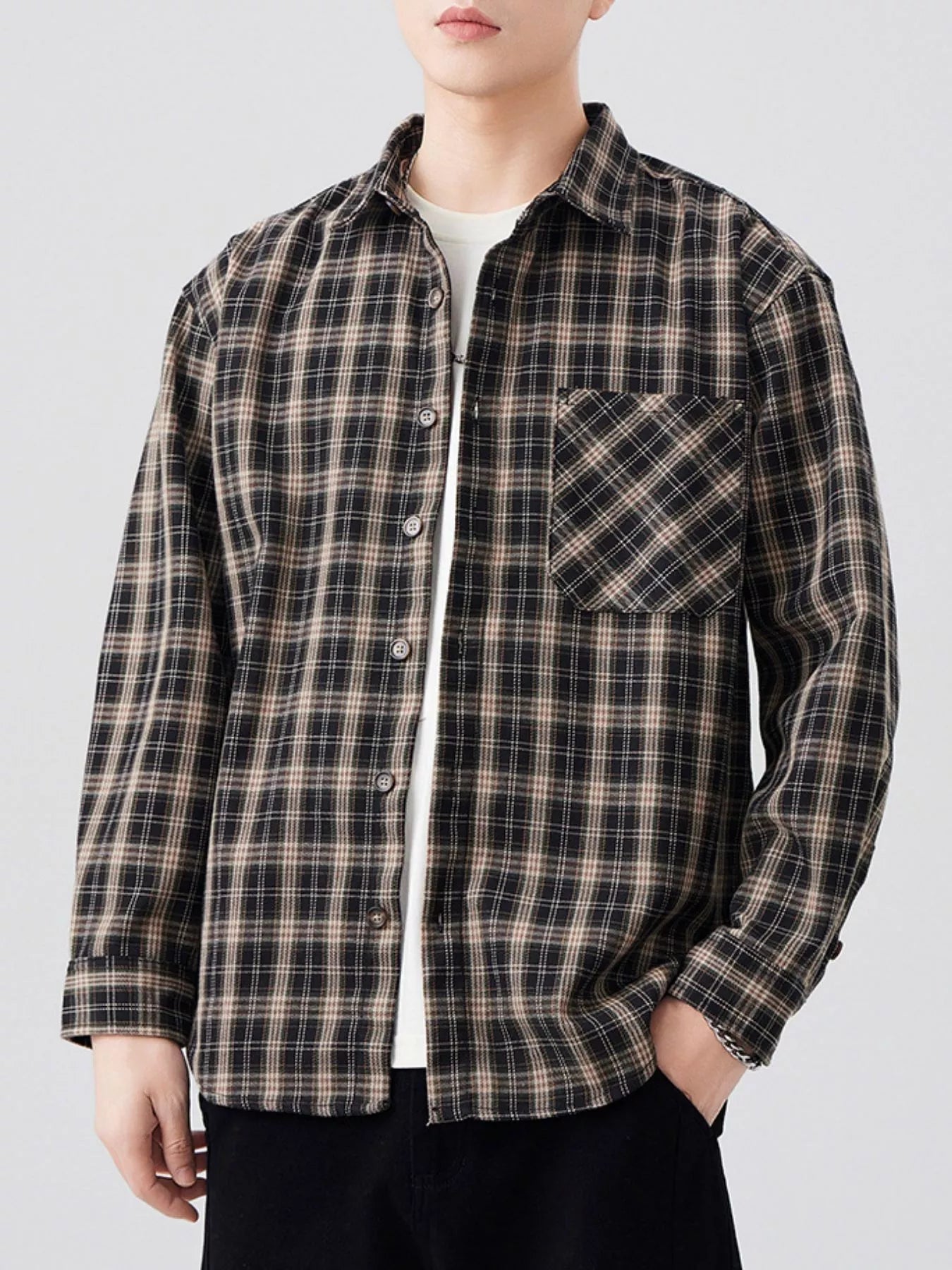 Men's Plus Size Plaid Button Up Long Sleeve Shirt designed for comfort and style at Lookzlike