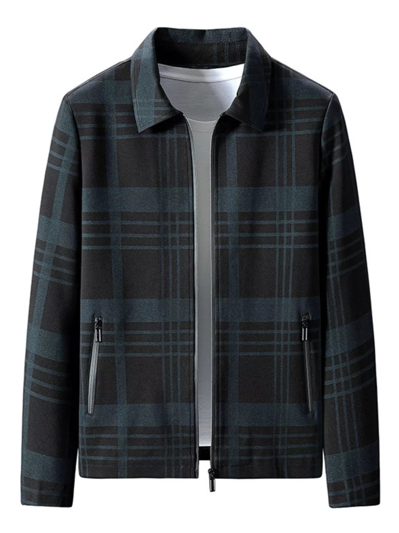 Men's Plus Size Plaid Zip Up Jacket designed for comfort and style at Lookzlike
