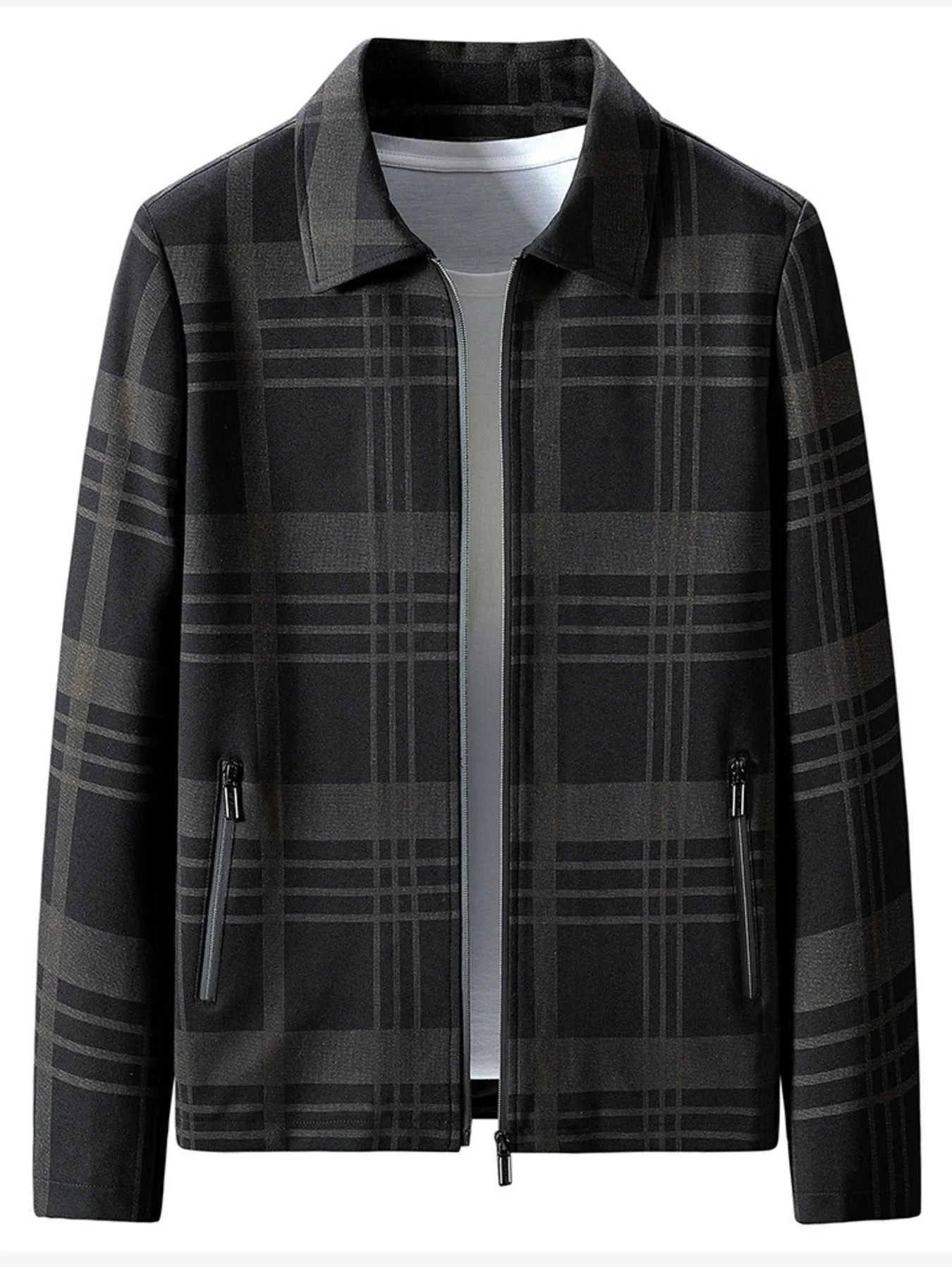 Men's Plus Size Plaid Zip Up Jacket designed for comfort and style at Lookzlike