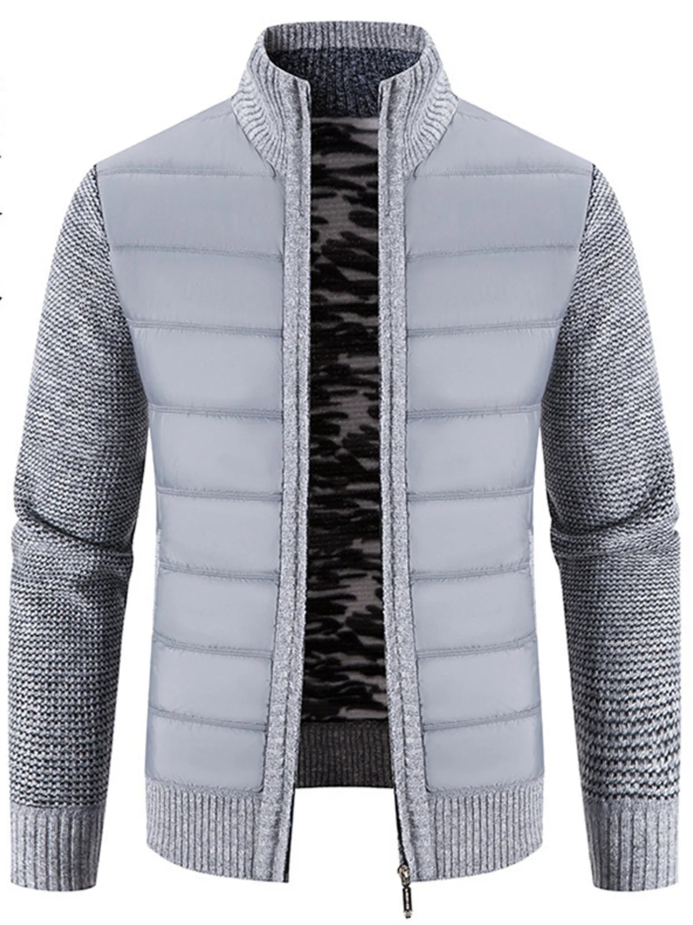 Men's Plus Size Quilted Knit Bomber Jacket with Stand Collar designed for comfort and style at Lookzlike