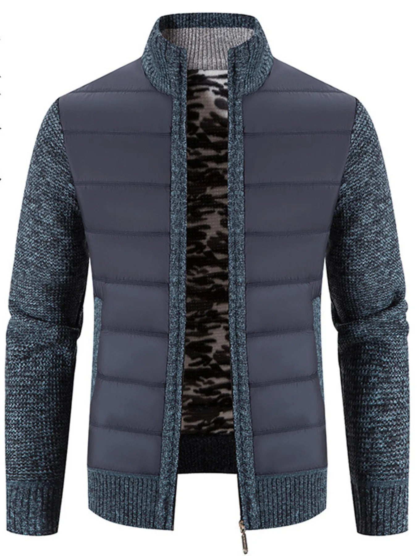 Men's Plus Size Quilted Knit Bomber Jacket with Stand Collar designed for comfort and style at Lookzlike