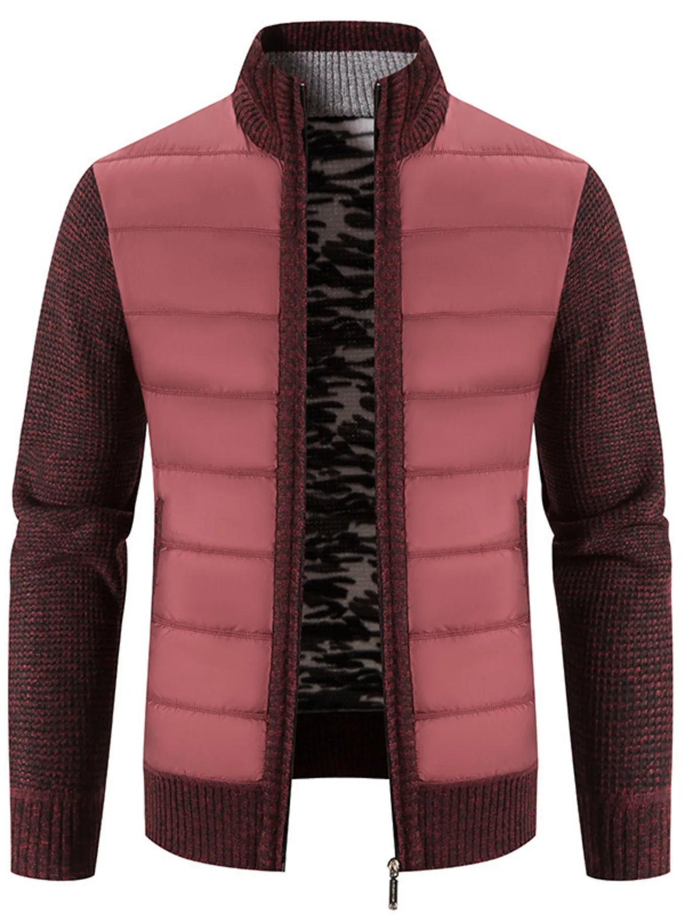 Men's Plus Size Quilted Knit Bomber Jacket with Stand Collar designed for comfort and style at Lookzlike