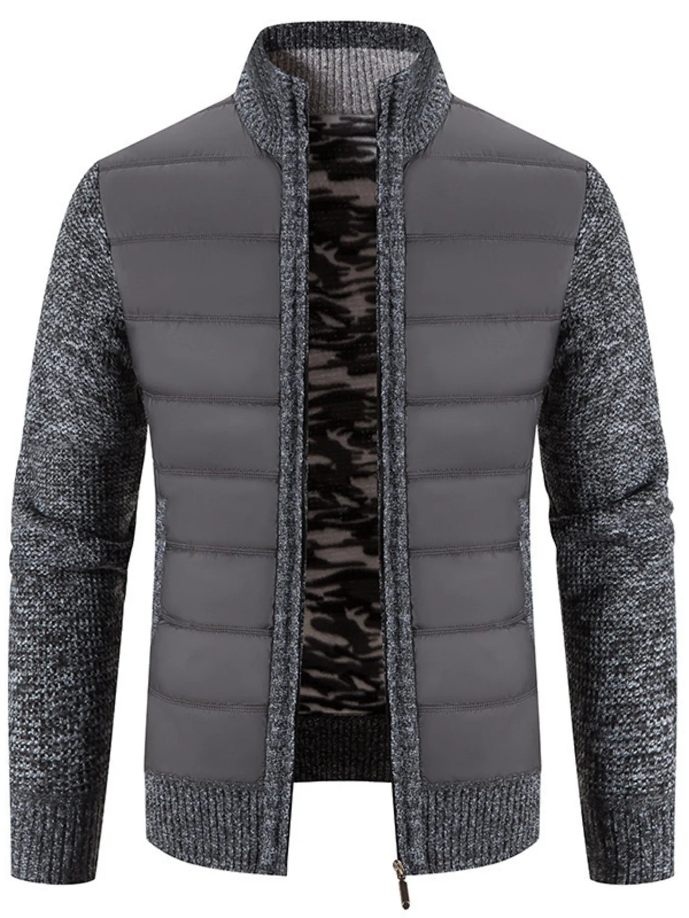 Men's Plus Size Quilted Knit Bomber Jacket with Stand Collar designed for comfort and style at Lookzlike