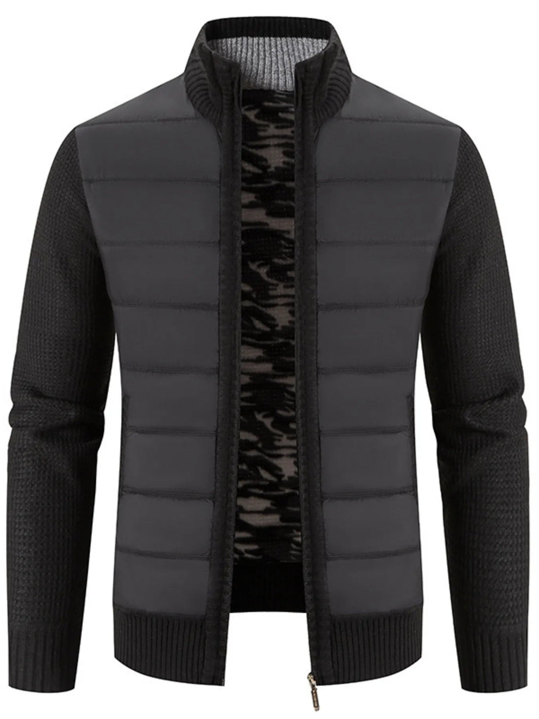 Men's Plus Size Quilted Knit Bomber Jacket with Stand Collar designed for comfort and style at Lookzlike