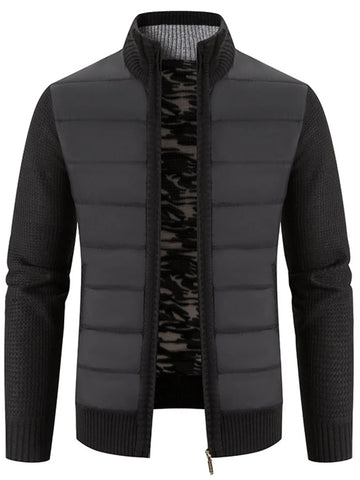 Men's Plus Size Quilted Knit Bomber Jacket with Stand Collar designed for comfort and style at Lookzlike