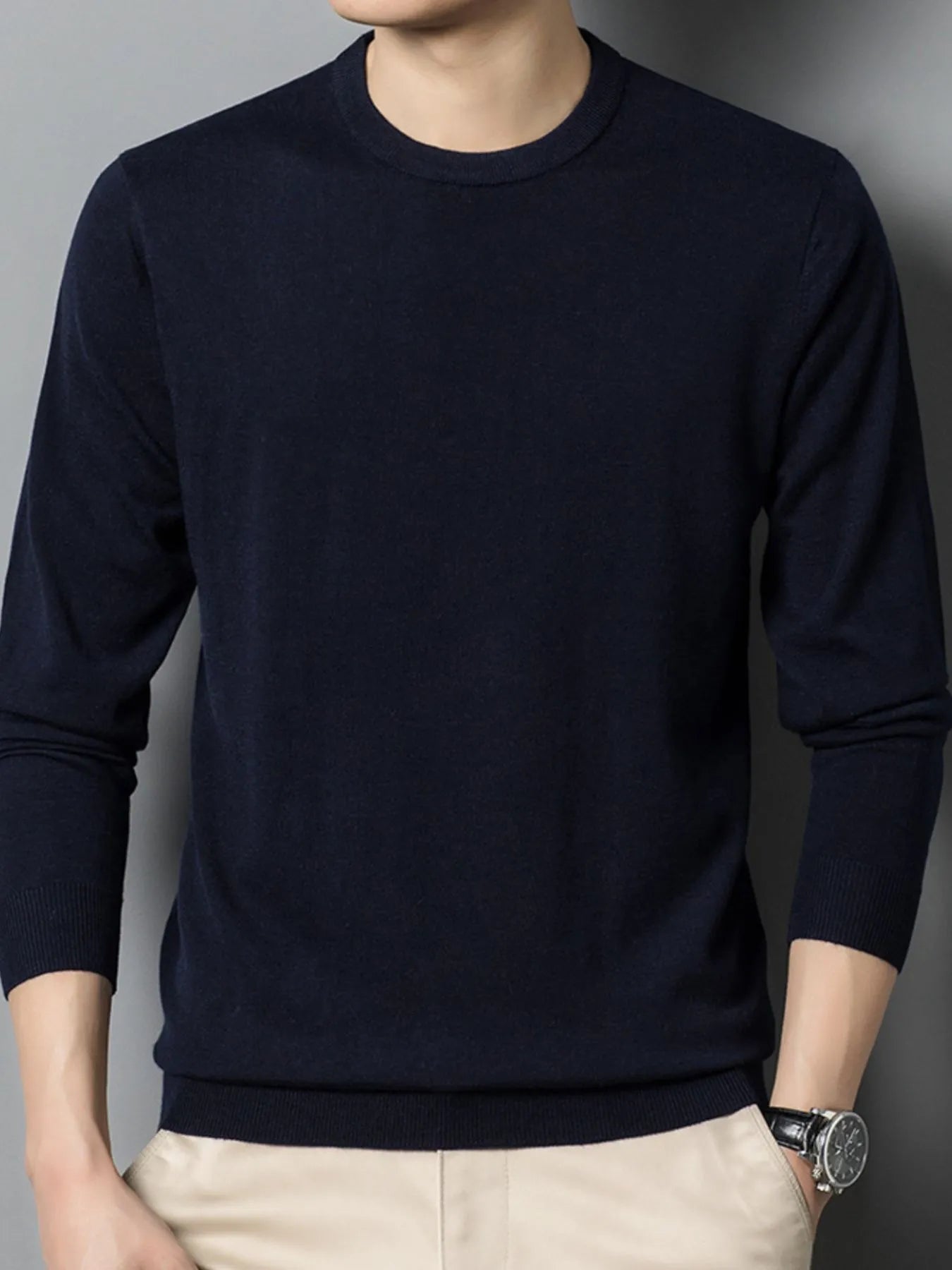 Men's Plus Size Round Neck Long Sleeve Sweater designed for comfort and style at Lookzlike