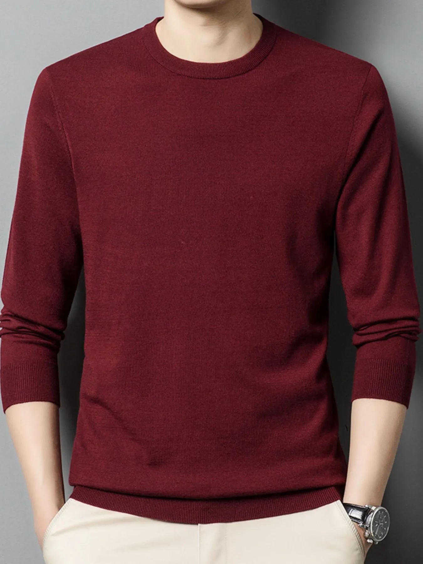 Men's Plus Size Round Neck Long Sleeve Sweater designed for comfort and style at Lookzlike