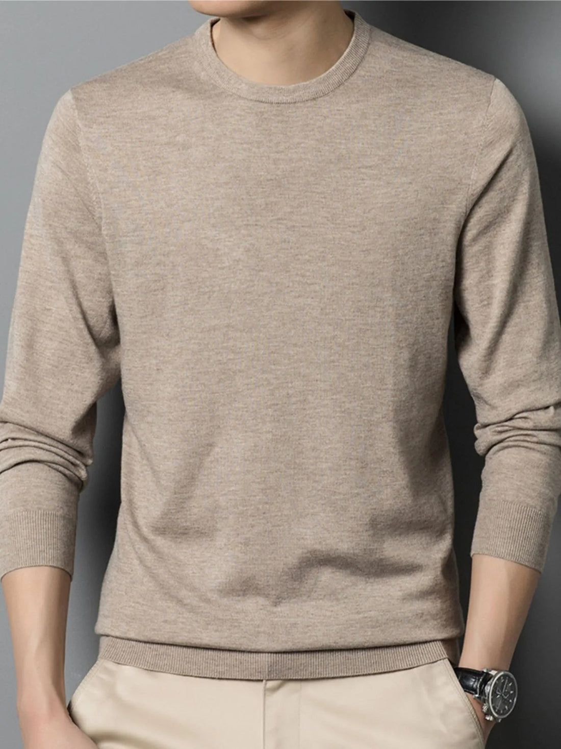 Men's Plus Size Round Neck Long Sleeve Sweater designed for comfort and style at Lookzlike