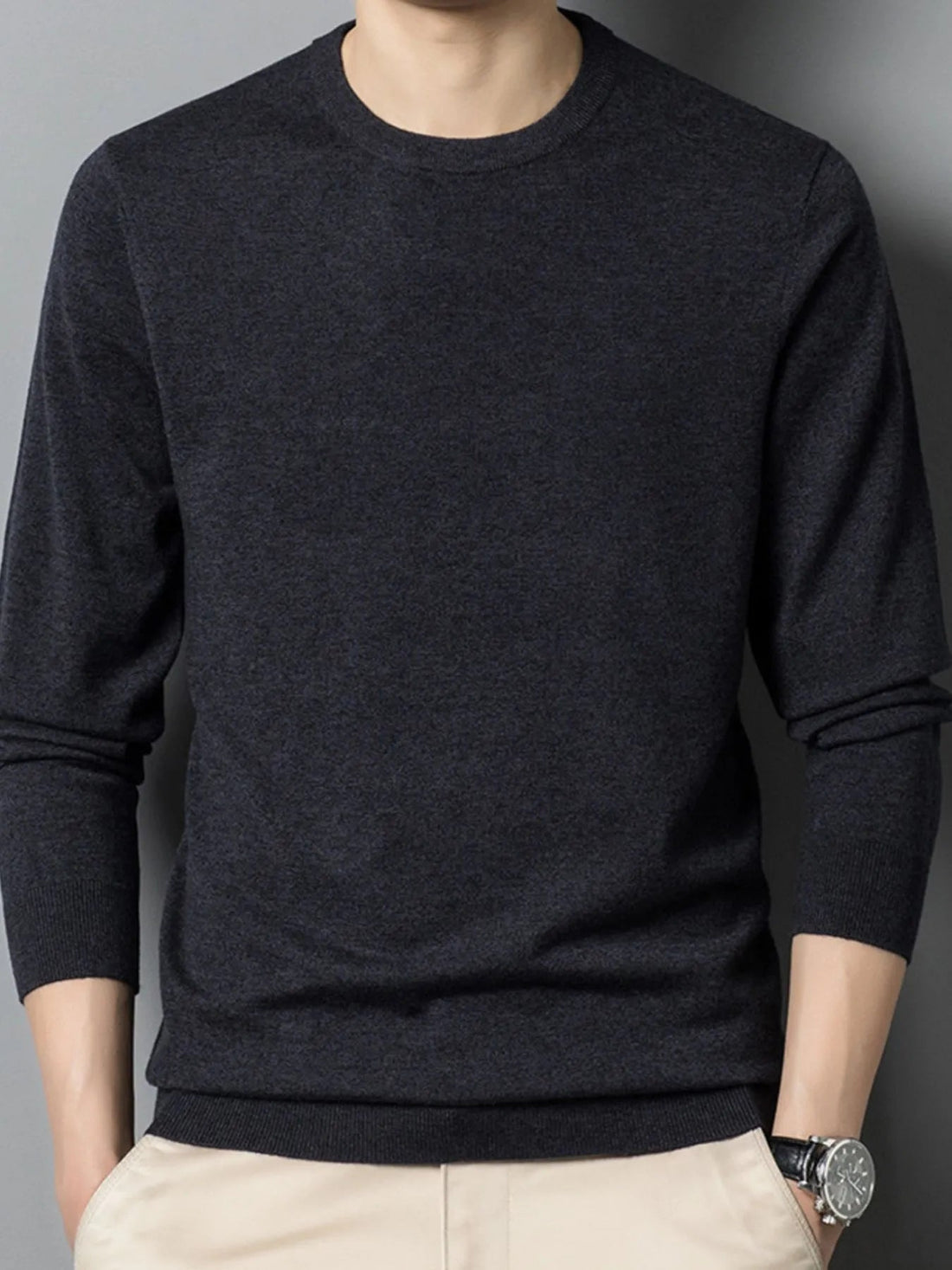 Men's Plus Size Round Neck Long Sleeve Sweater designed for comfort and style at Lookzlike