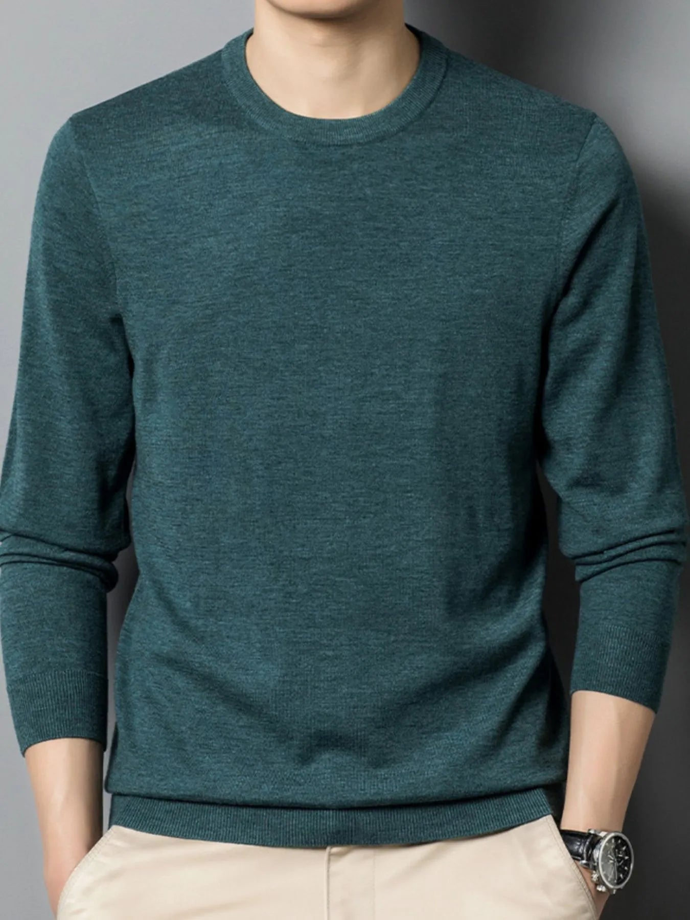 Men's Plus Size Round Neck Long Sleeve Sweater designed for comfort and style at Lookzlike