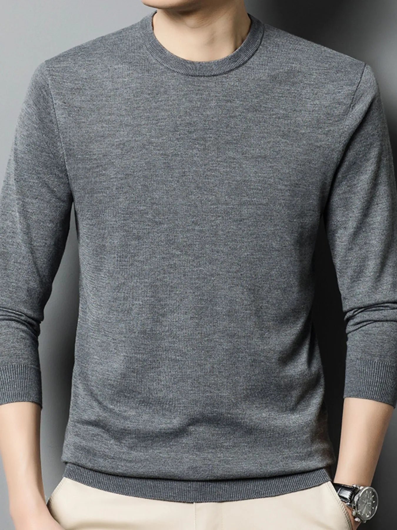 Men's Plus Size Round Neck Long Sleeve Sweater designed for comfort and style at Lookzlike