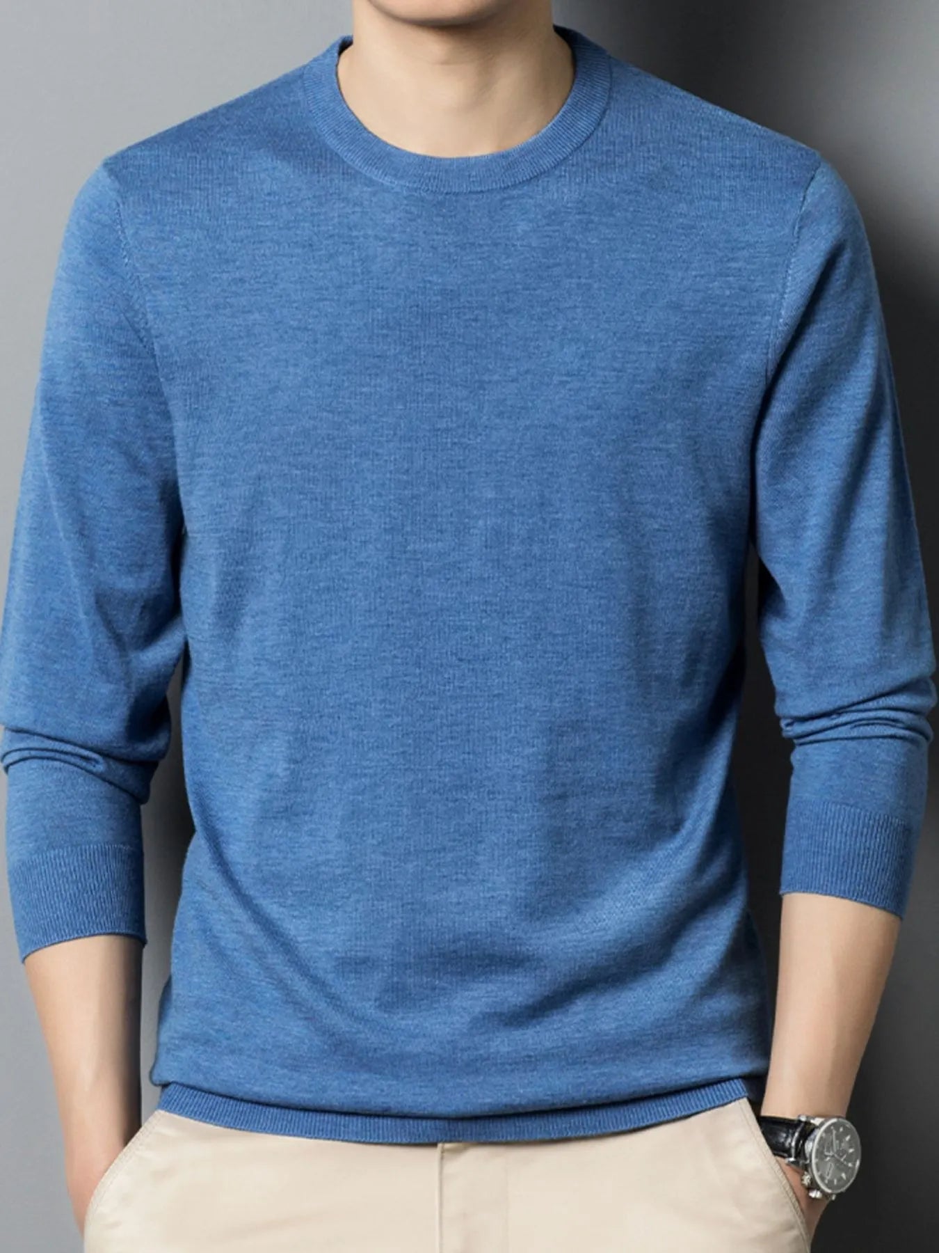 Men's Plus Size Round Neck Long Sleeve Sweater designed for comfort and style at Lookzlike
