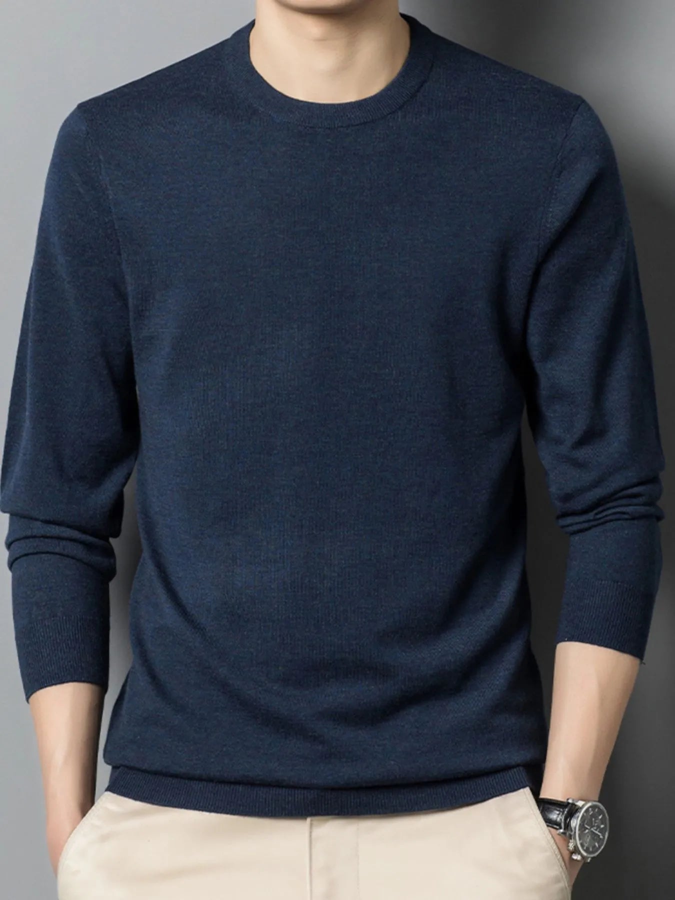 Men's Plus Size Round Neck Long Sleeve Sweater designed for comfort and style at Lookzlike