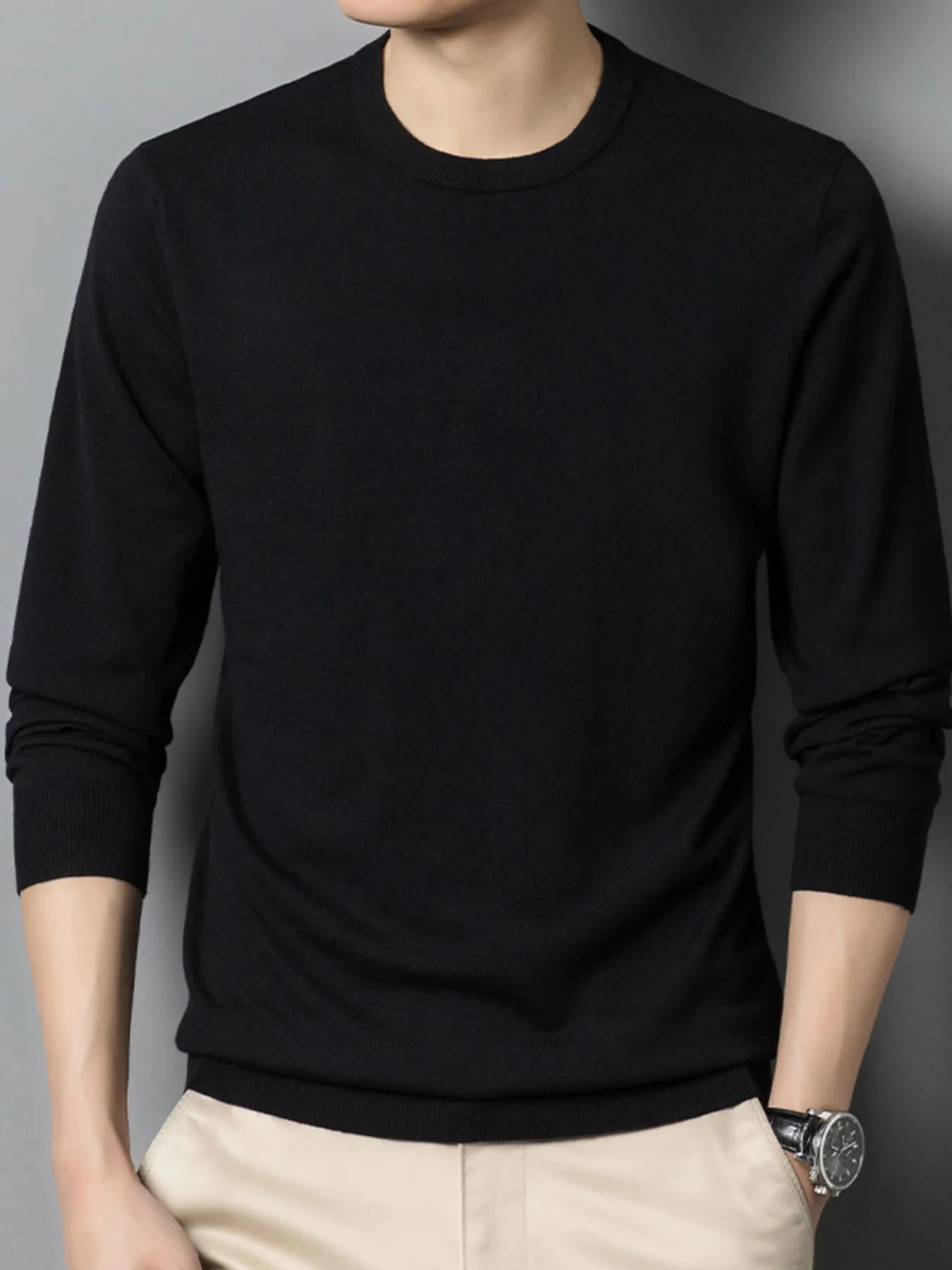 Men's Plus Size Round Neck Long Sleeve Sweater designed for comfort and style at Lookzlike