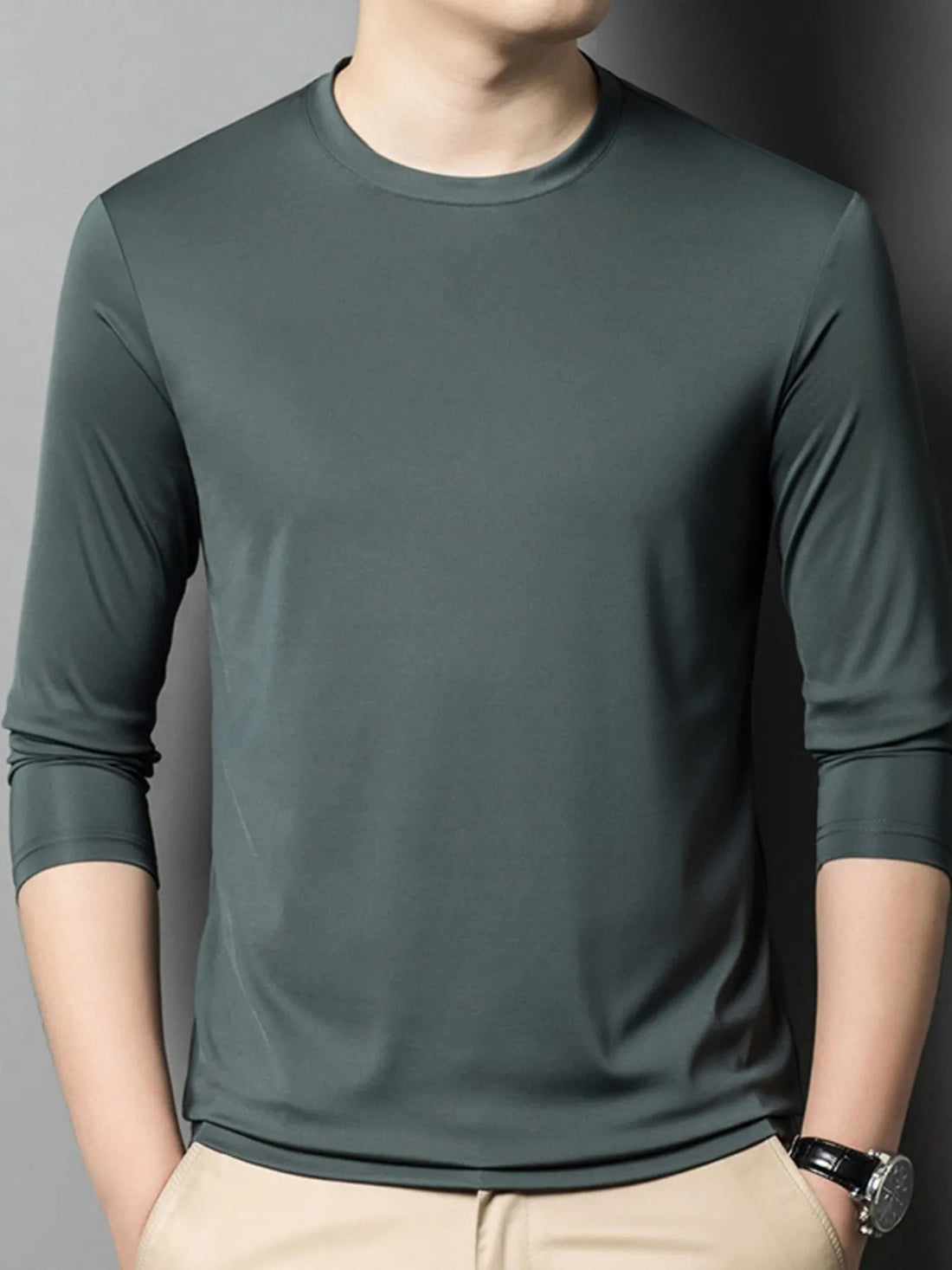 Men's Plus Size Round Neck Long Sleeve T-Shirt designed for comfort and style at Lookzlike