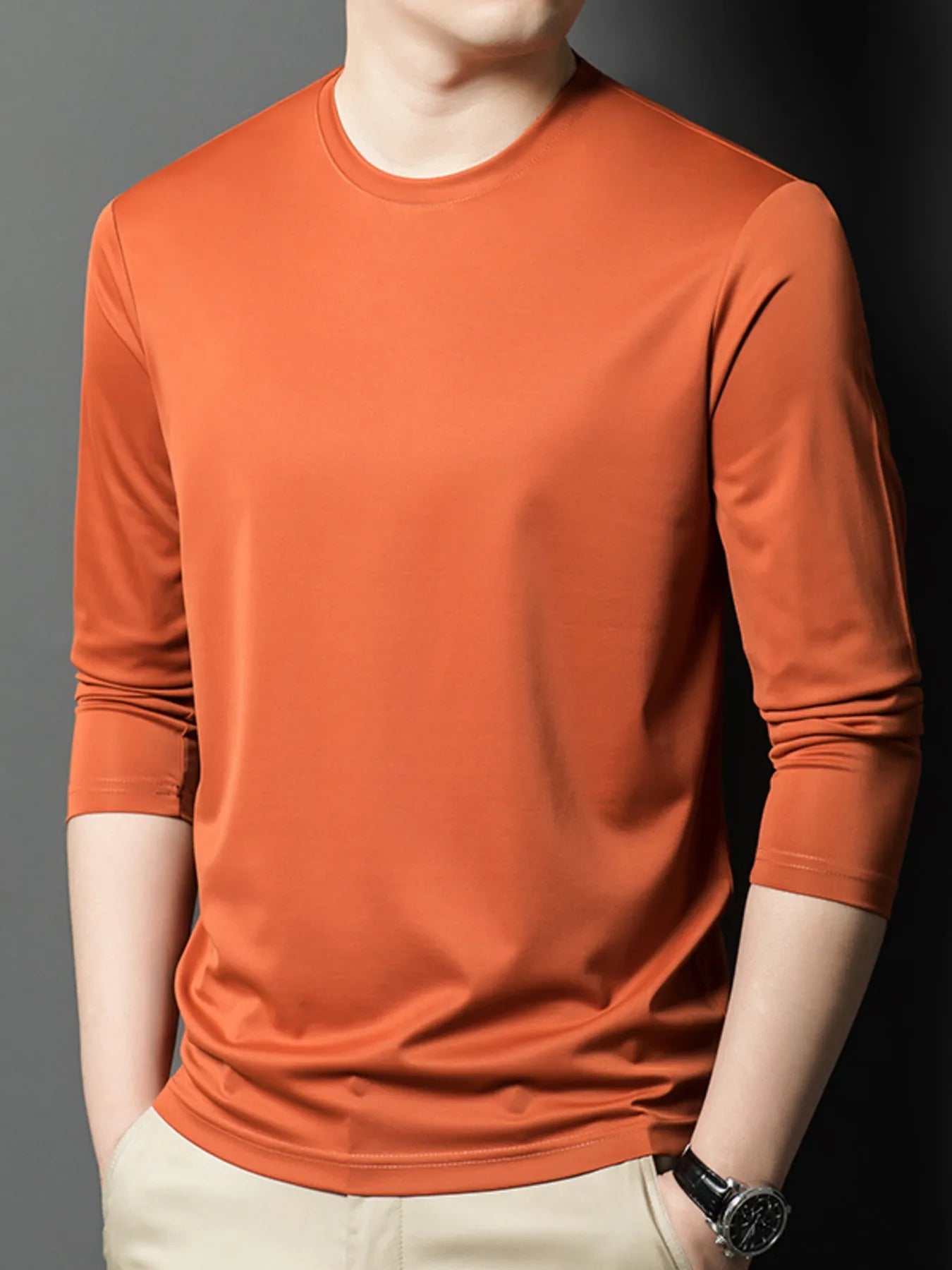 Men's Plus Size Round Neck Long Sleeve T-Shirt designed for comfort and style at Lookzlike