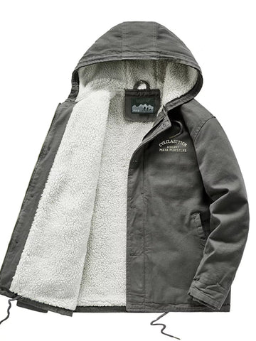 Men's Plus Size Sherpa Lined Hooded Winter Jacket designed for comfort and style at Lookzlike