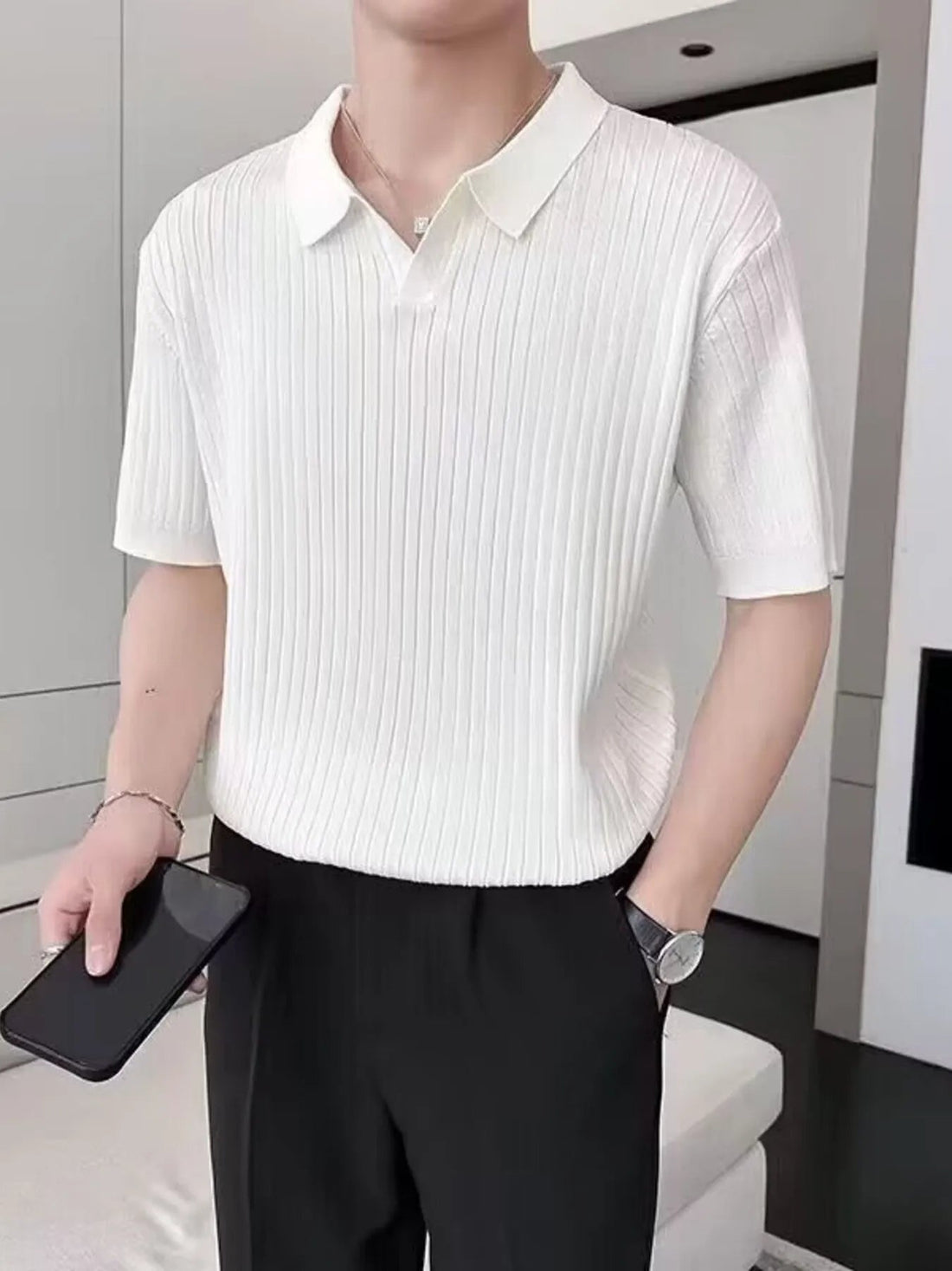 Men's Plus Size Short Sleeve Textured Knit Polo designed for comfort and style at Lookzlike