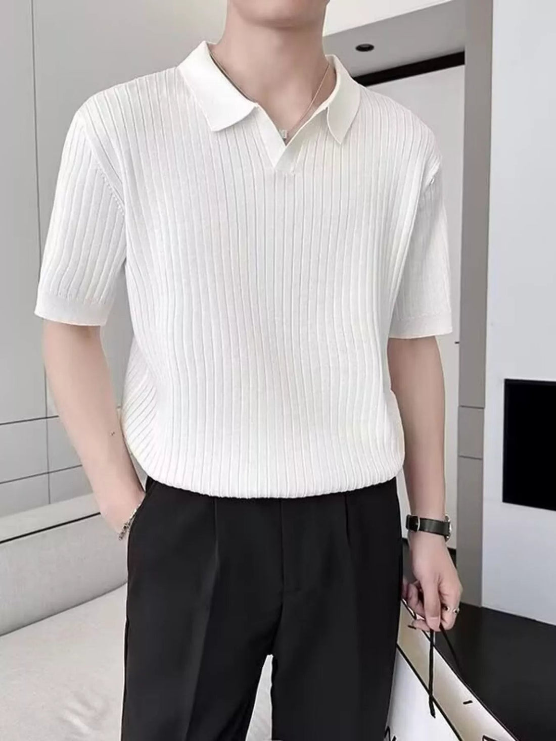 Men's Plus Size Short Sleeve Textured Knit Polo designed for comfort and style at Lookzlike