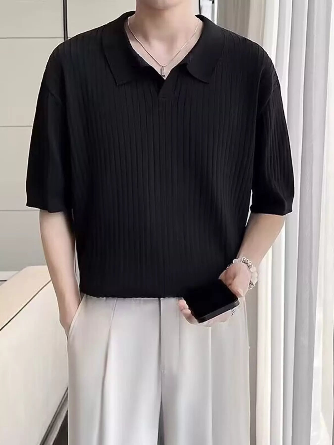 Men's Plus Size Short Sleeve Textured Knit Polo designed for comfort and style at Lookzlike
