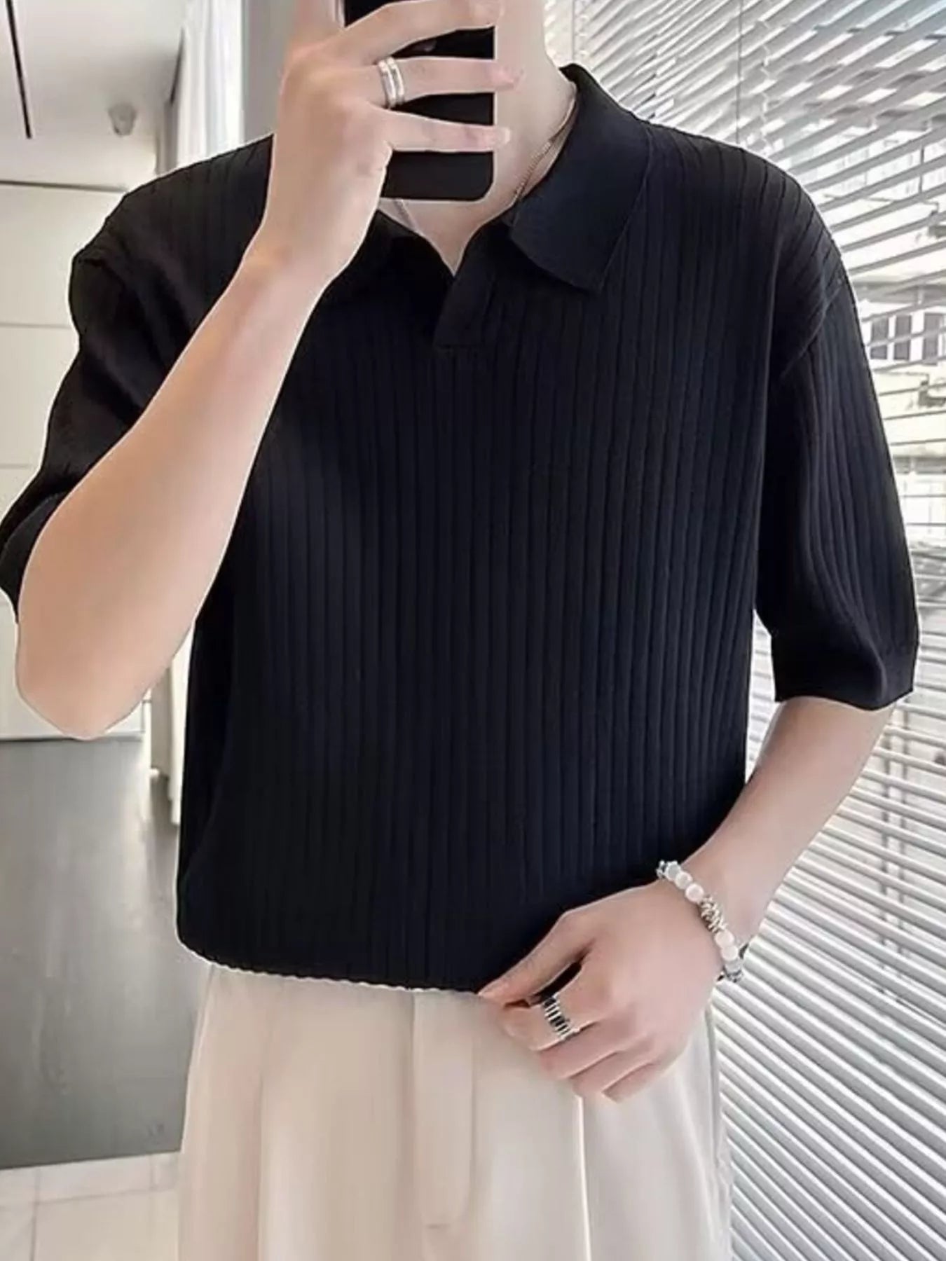 Men's Plus Size Short Sleeve Textured Knit Polo designed for comfort and style at Lookzlike