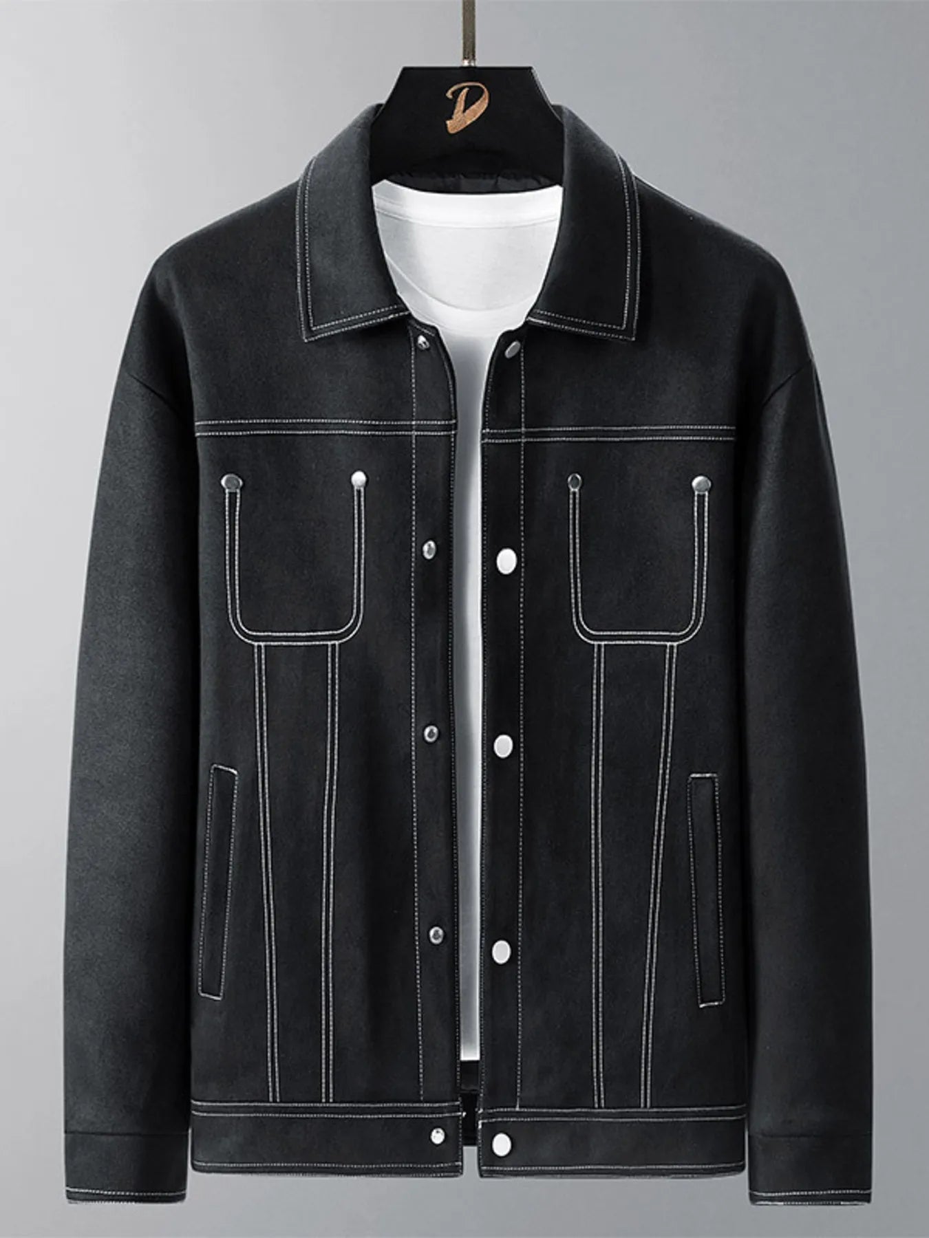 Men's Plus Size Snap Down Long Sleeve Jacket designed for comfort and style at Lookzlike