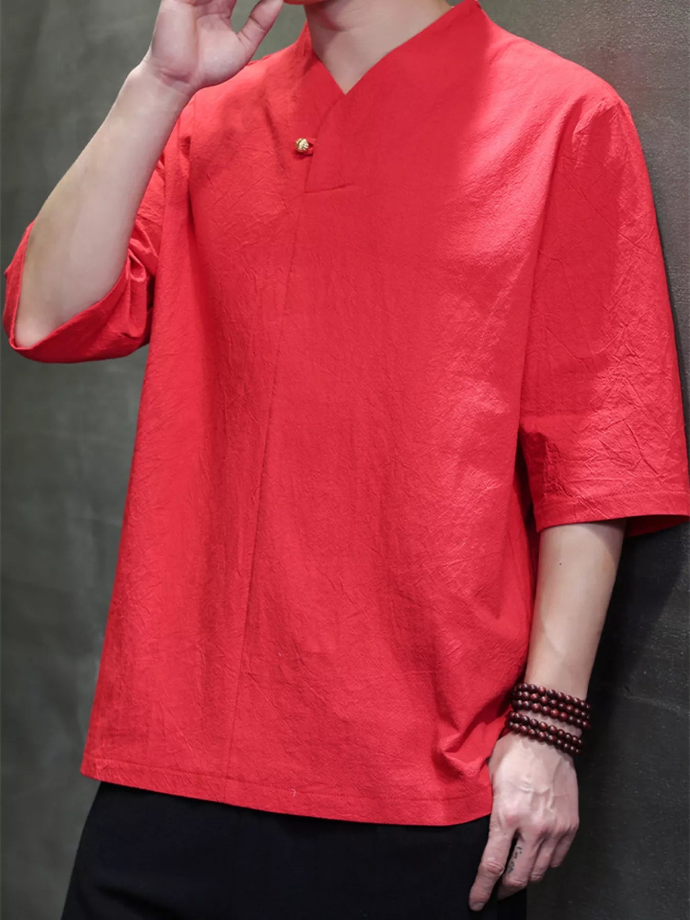 Men's Plus Size Solid Color 3/4 Sleeve Shirt designed for comfort and style at Lookzlike