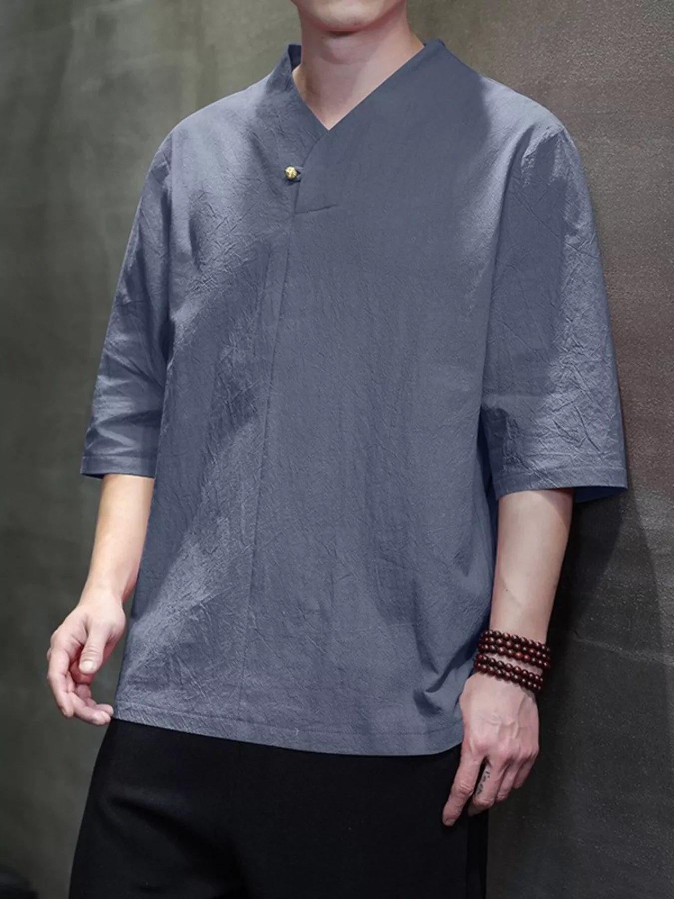 Men's Plus Size Solid Color 3/4 Sleeve Shirt designed for comfort and style at Lookzlike