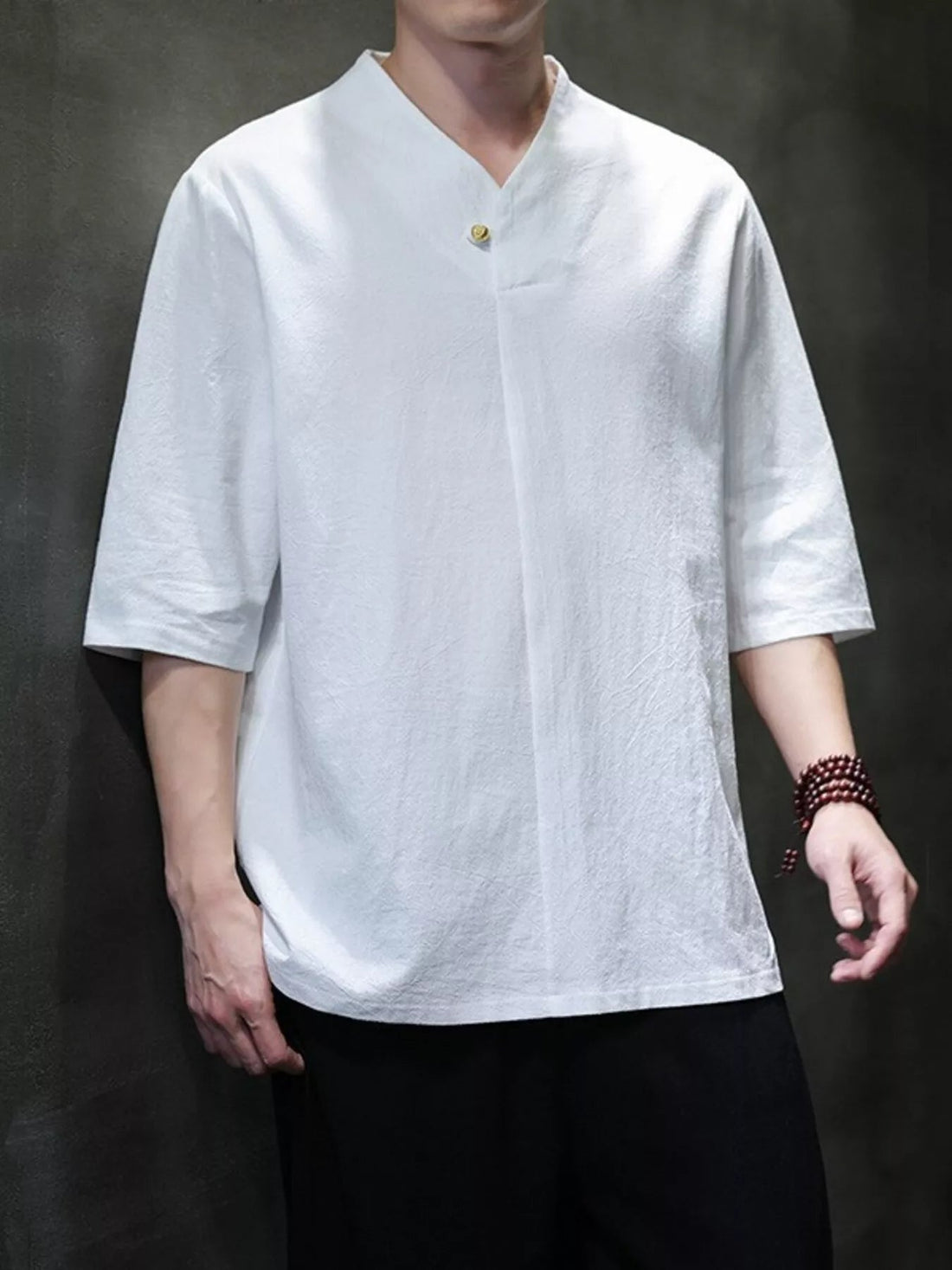 Men's Plus Size Solid Color 3/4 Sleeve Shirt designed for comfort and style at Lookzlike