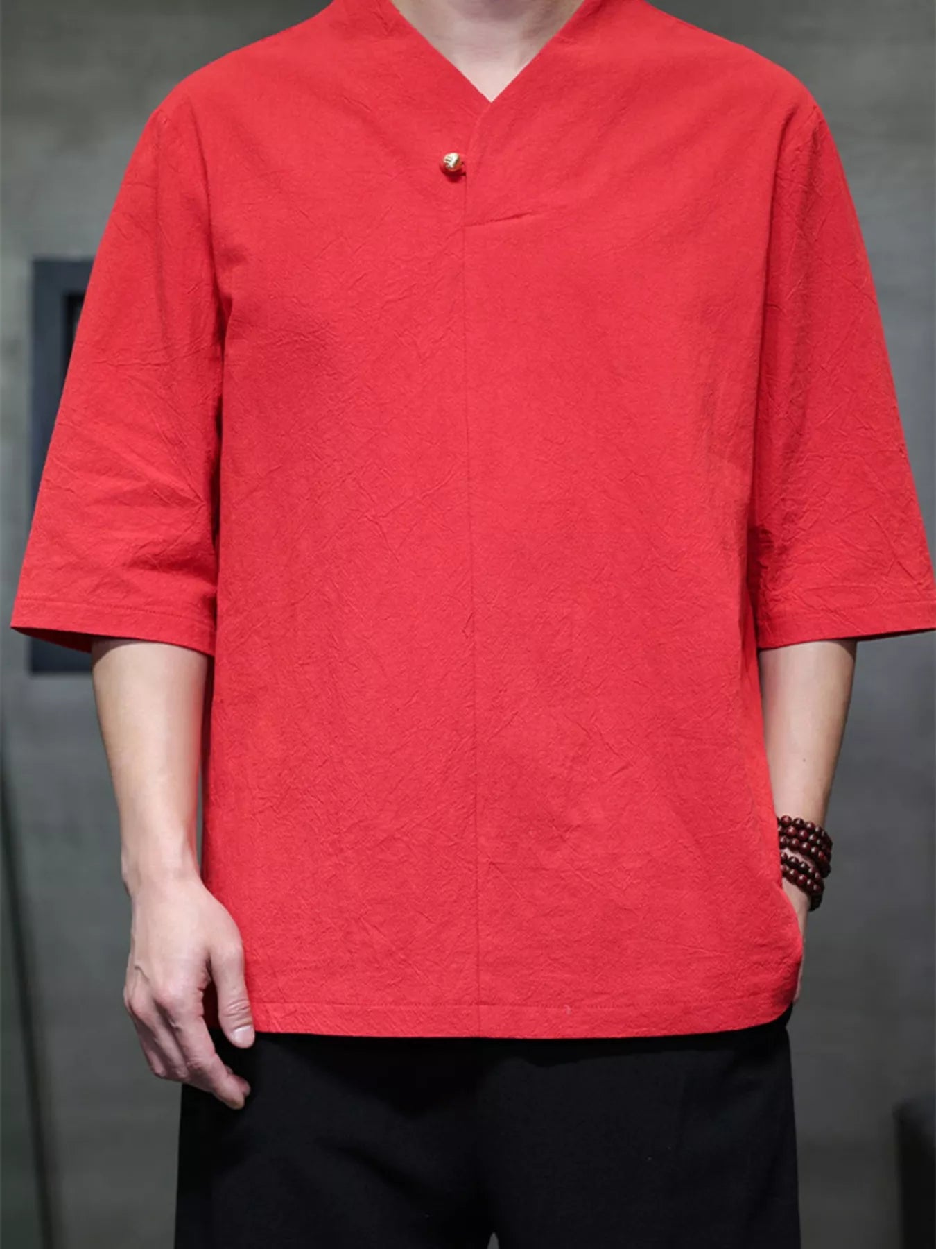 Men's Plus Size Solid Color 3/4 Sleeve Shirt designed for comfort and style at Lookzlike
