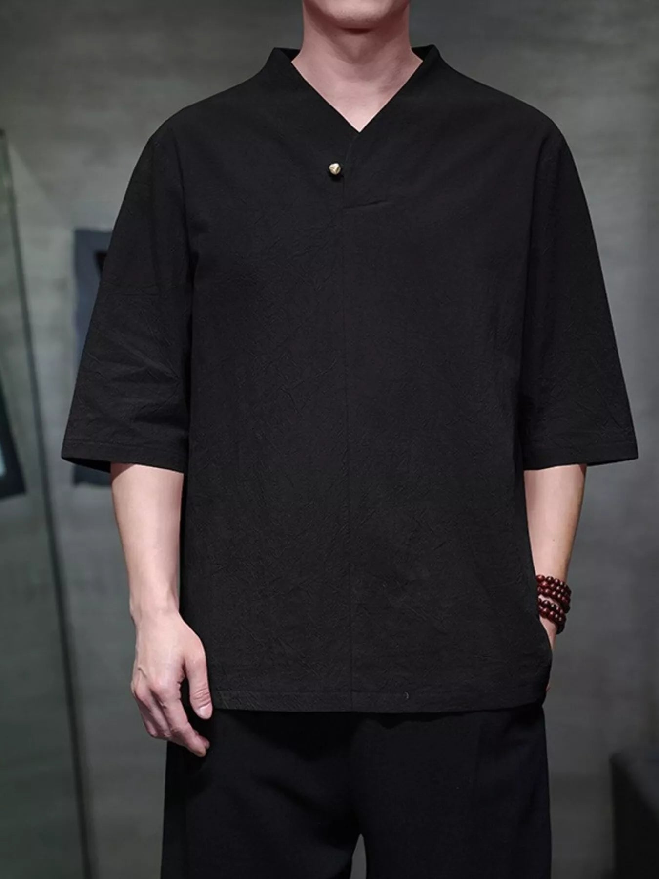 Men's Plus Size Solid Color 3/4 Sleeve Shirt designed for comfort and style at Lookzlike