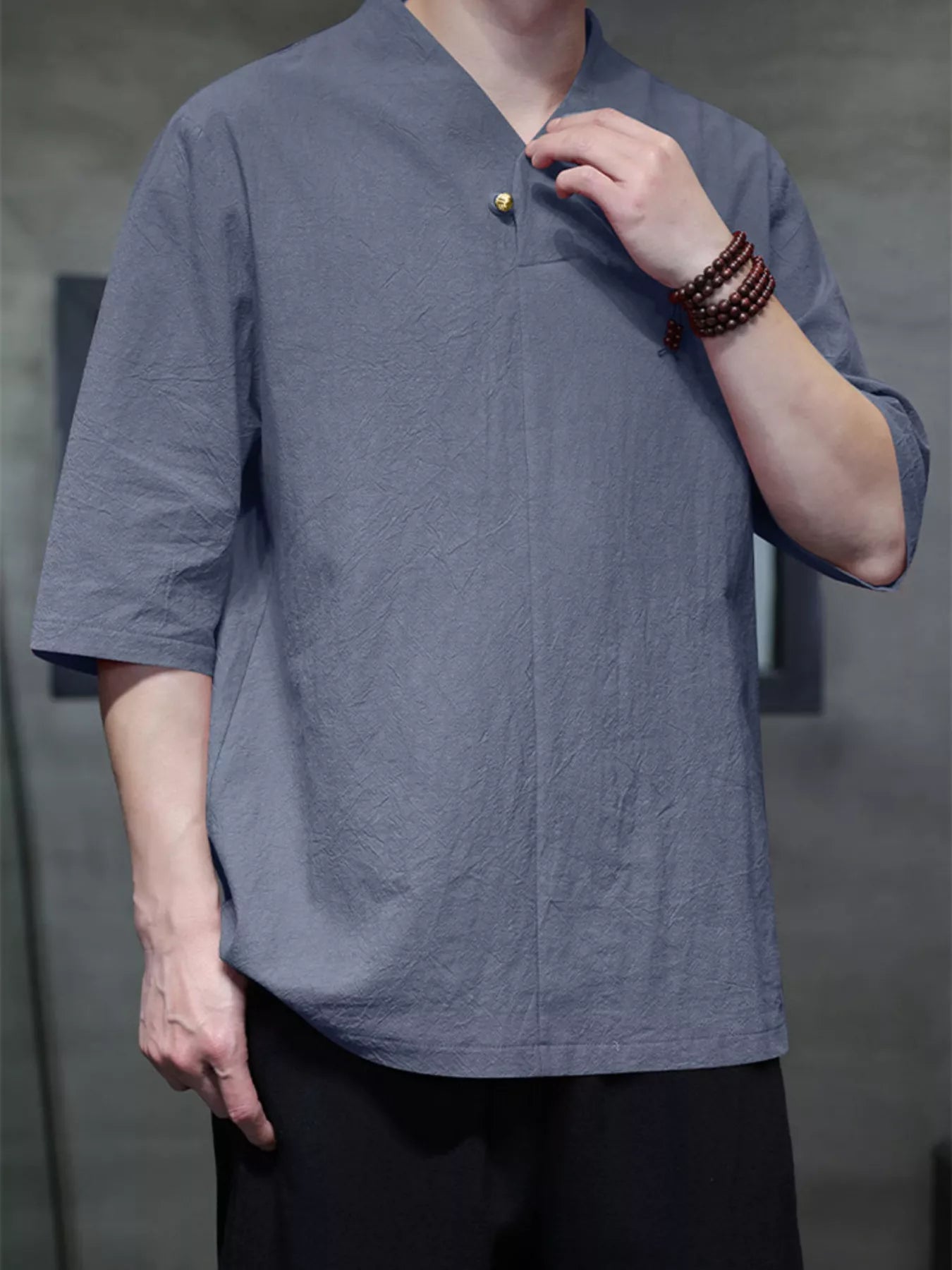 Men's Plus Size Solid Color 3/4 Sleeve Shirt designed for comfort and style at Lookzlike