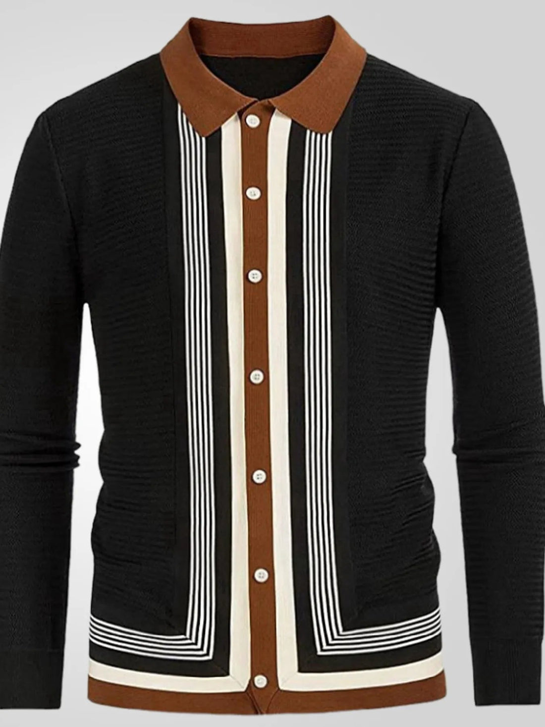 Men's Plus Size Striped Button Up Long Sleeve Polo - Lookzlike