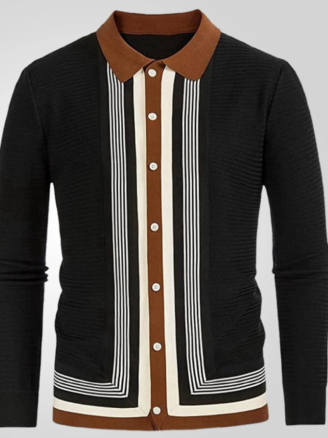 Men's Plus Size Striped Button Up Long Sleeve Polo - Lookzlike
