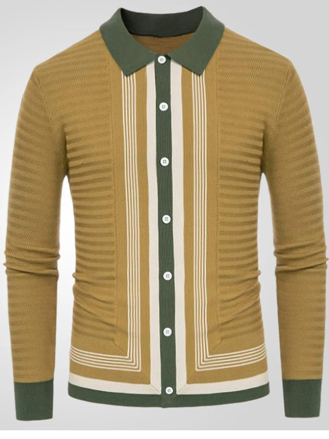 Men's Plus Size Striped Button Up Long Sleeve Polo - Lookzlike