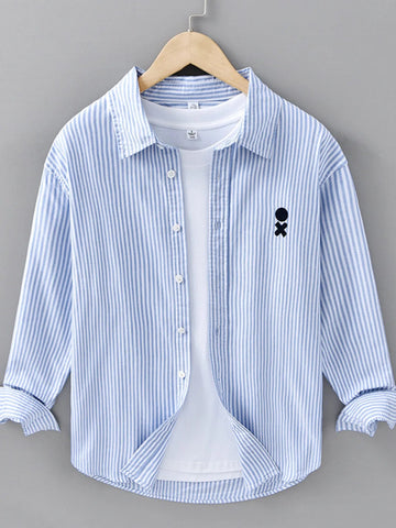 Men's Plus Size Striped Casual Long Sleeve Shirt designed for comfort and style at Lookzlike