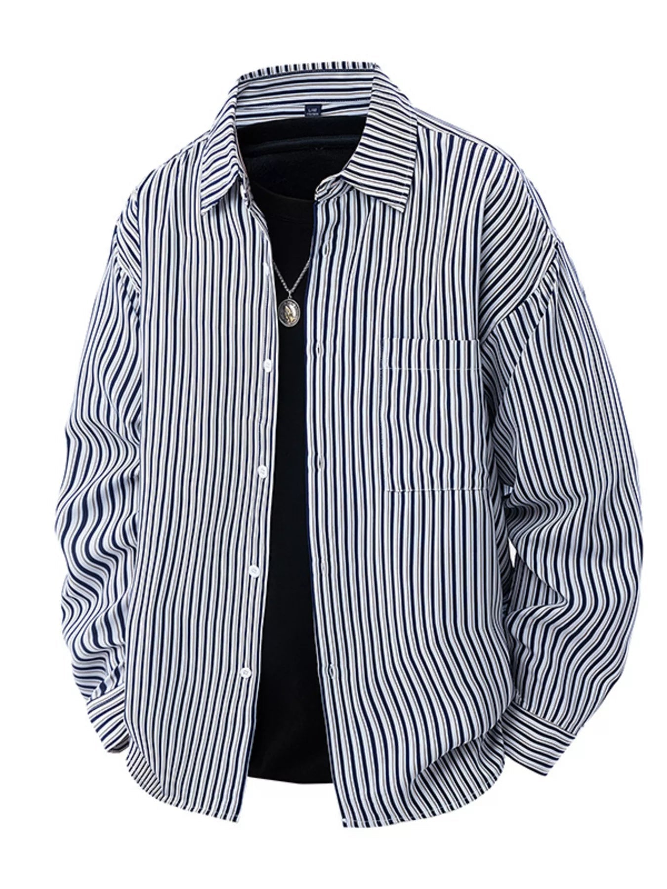 Men's Plus Size Striped Casual Long Sleeve Shirt designed for comfort and style at Lookzlike