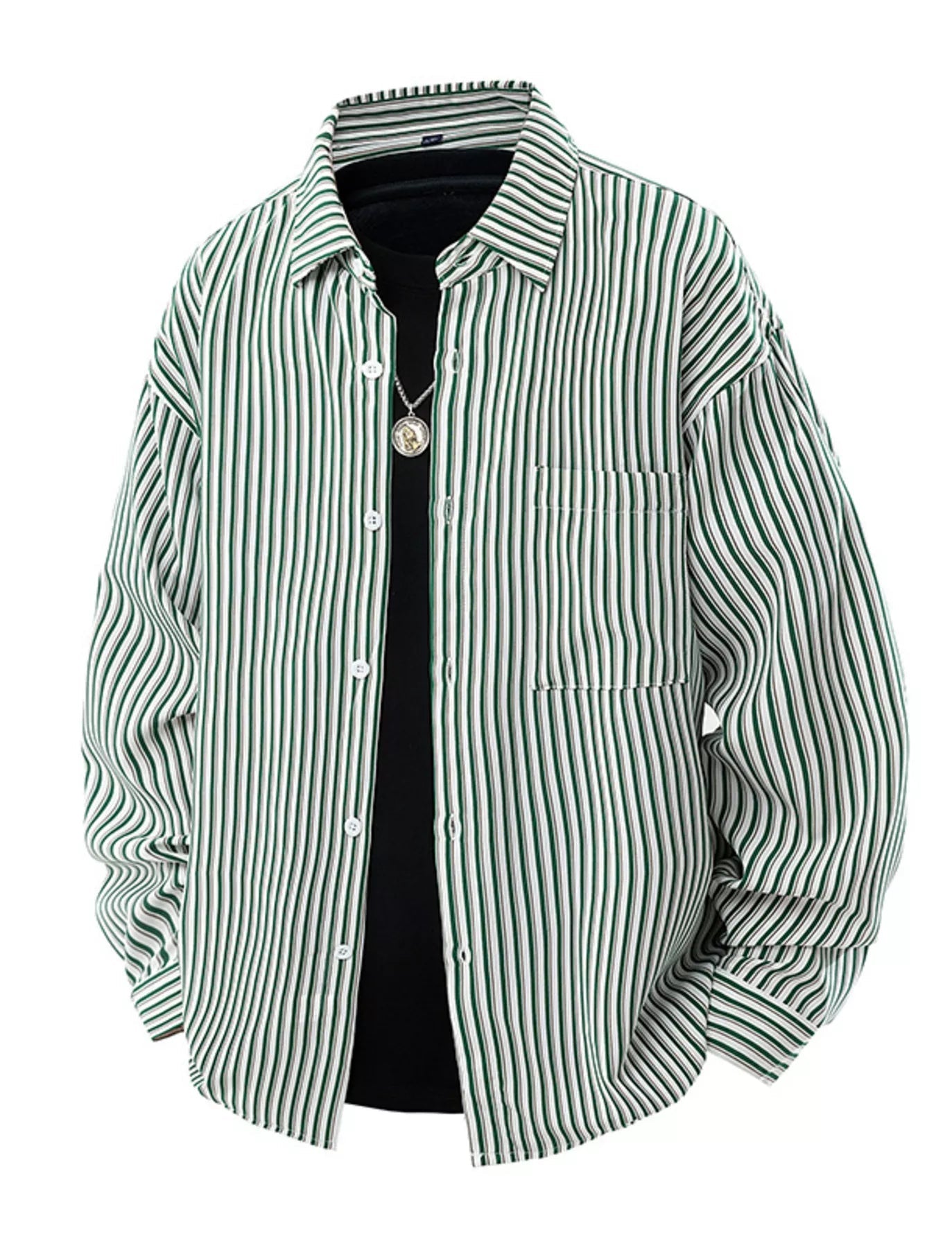 Men's Plus Size Striped Casual Long Sleeve Shirt designed for comfort and style at Lookzlike