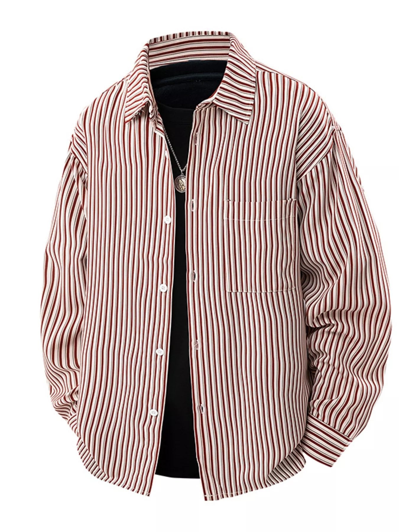 Men's Plus Size Striped Casual Long Sleeve Shirt designed for comfort and style at Lookzlike