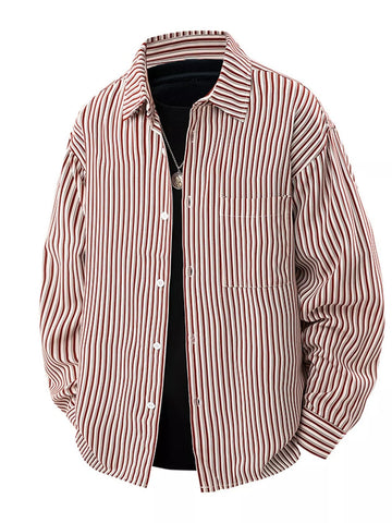Men's Plus Size Striped Casual Long Sleeve Shirt designed for comfort and style at Lookzlike