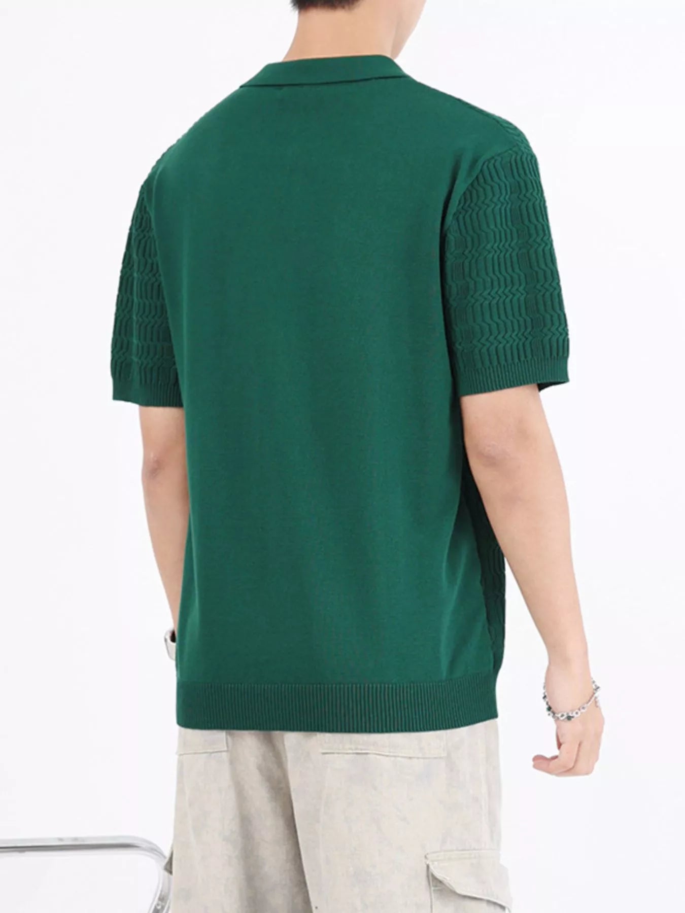 Men's Plus Size Textured Knit Short Sleeve Polo designed for comfort and style at Lookzlike