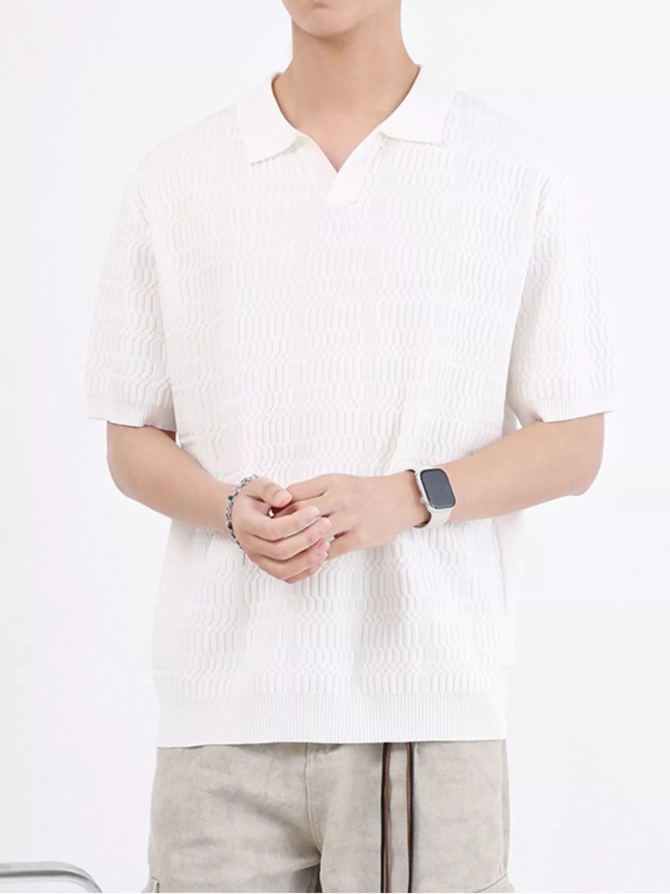 Men's Plus Size Textured Knit Short Sleeve Polo designed for comfort and style at Lookzlike